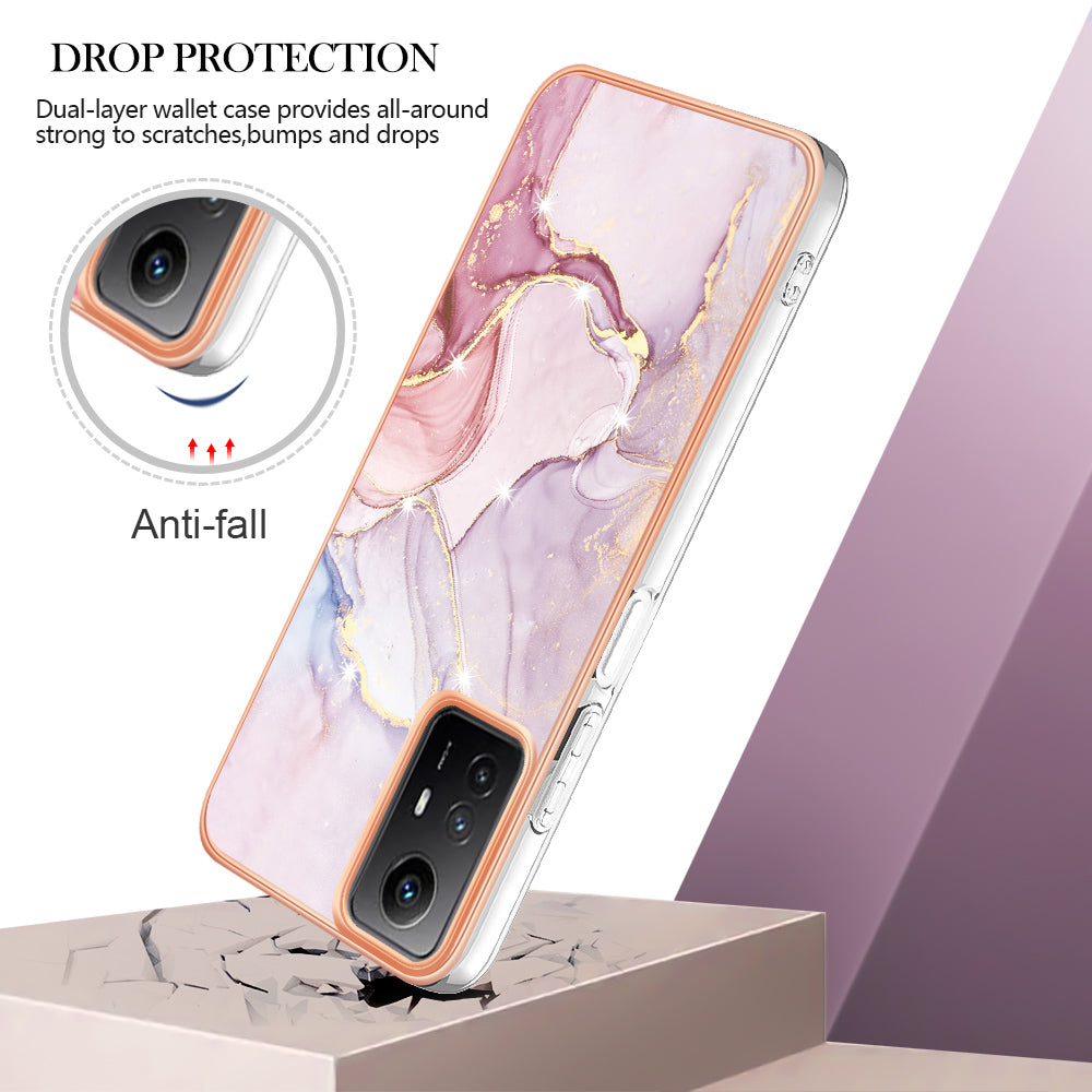 YB IMD Series-2 For Xiaomi Redmi Note 12S 4G Electroplated Marble Pattern IMD Cover TPU Anti-fall Phone Case