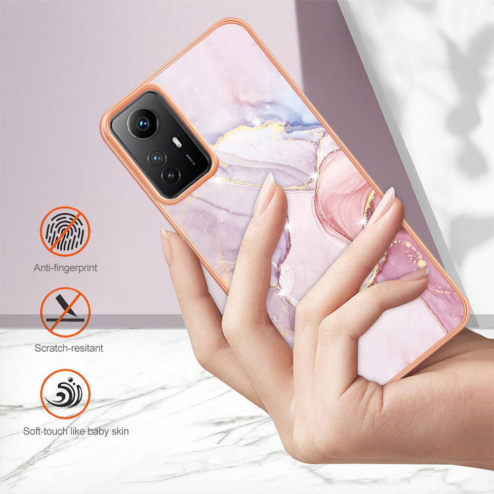 YB IMD Series-2 For Xiaomi Redmi Note 12S 4G Electroplated Marble Pattern IMD Cover TPU Anti-fall Phone Case