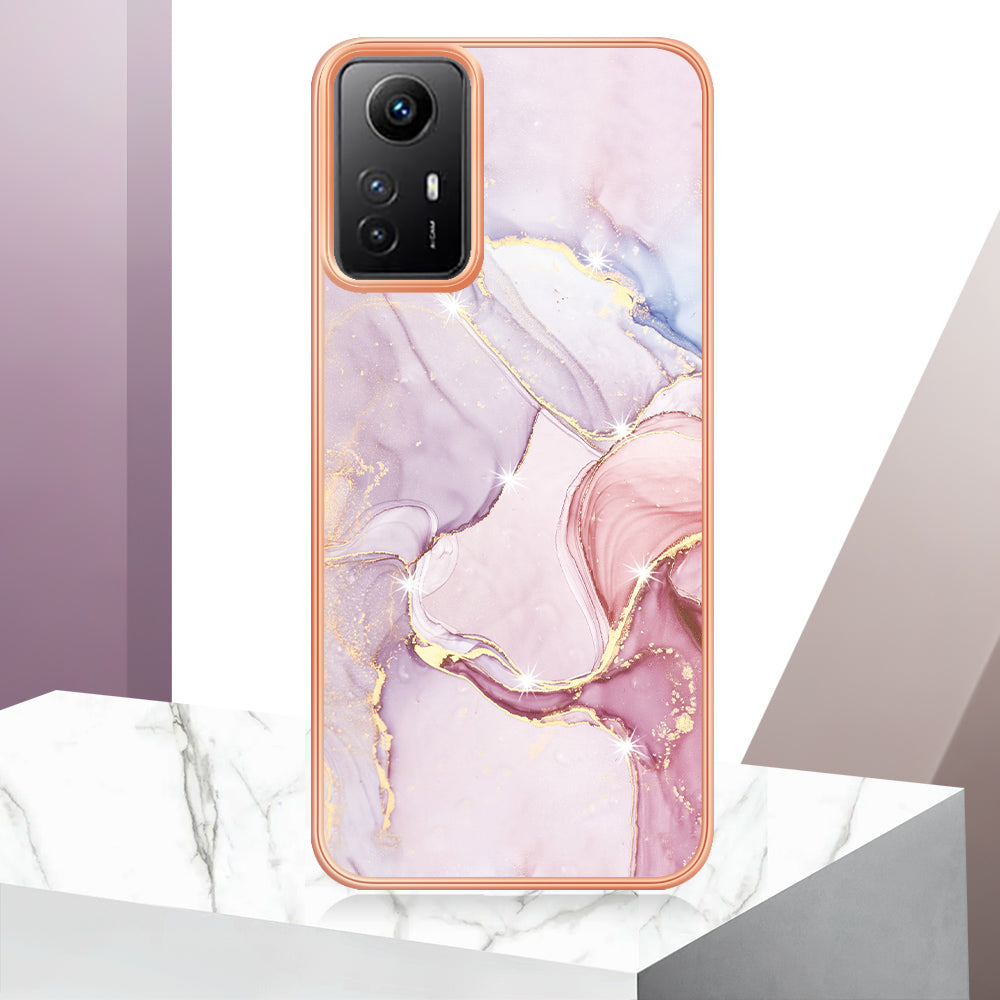 YB IMD Series-2 For Xiaomi Redmi Note 12S 4G Electroplated Marble Pattern IMD Cover TPU Anti-fall Phone Case