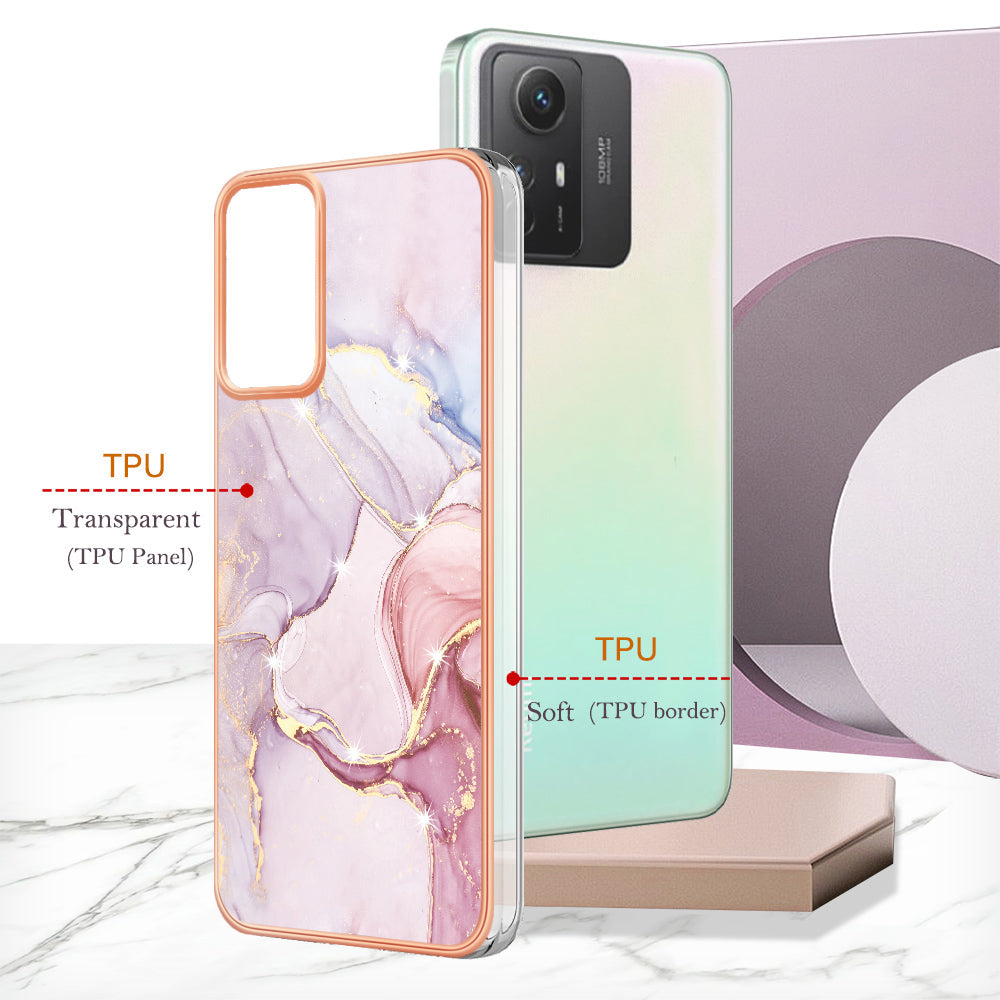 YB IMD Series-2 For Xiaomi Redmi Note 12S 4G Electroplated Marble Pattern IMD Cover TPU Anti-fall Phone Case