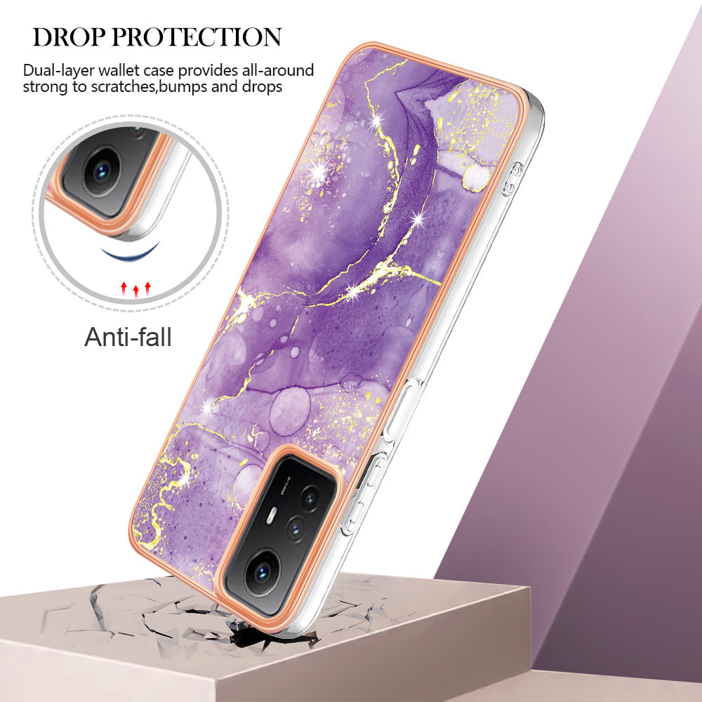 YB IMD Series-2 For Xiaomi Redmi Note 12S 4G Electroplated Marble Pattern IMD Cover TPU Anti-fall Phone Case