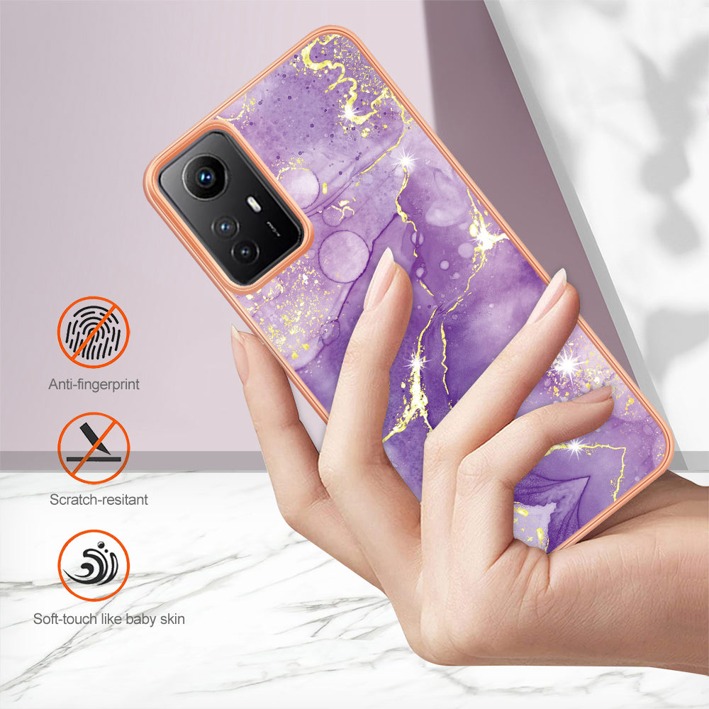YB IMD Series-2 For Xiaomi Redmi Note 12S 4G Electroplated Marble Pattern IMD Cover TPU Anti-fall Phone Case