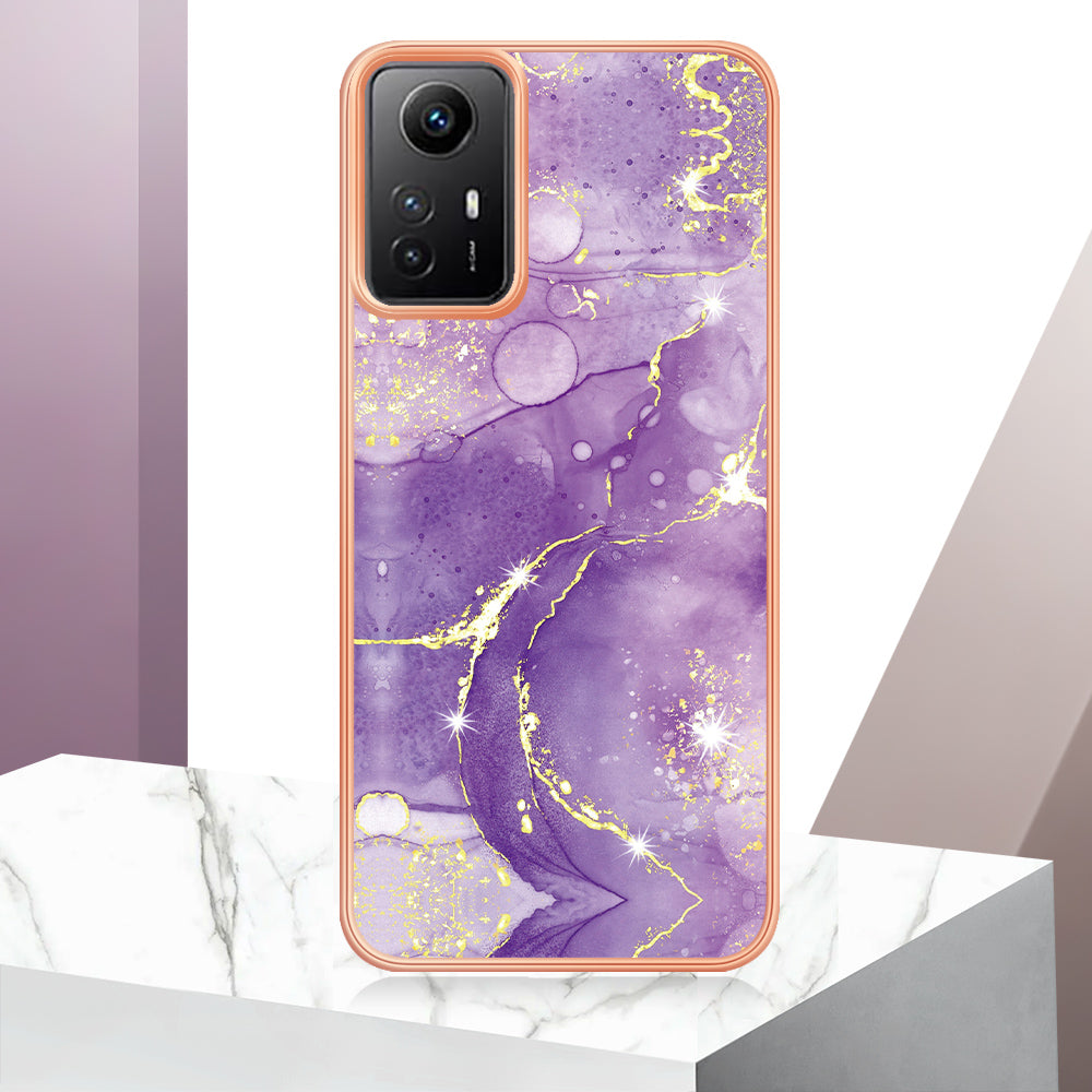 YB IMD Series-2 For Xiaomi Redmi Note 12S 4G Electroplated Marble Pattern IMD Cover TPU Anti-fall Phone Case