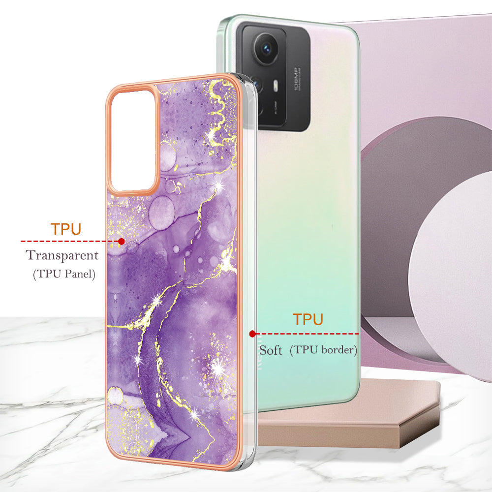 YB IMD Series-2 For Xiaomi Redmi Note 12S 4G Electroplated Marble Pattern IMD Cover TPU Anti-fall Phone Case