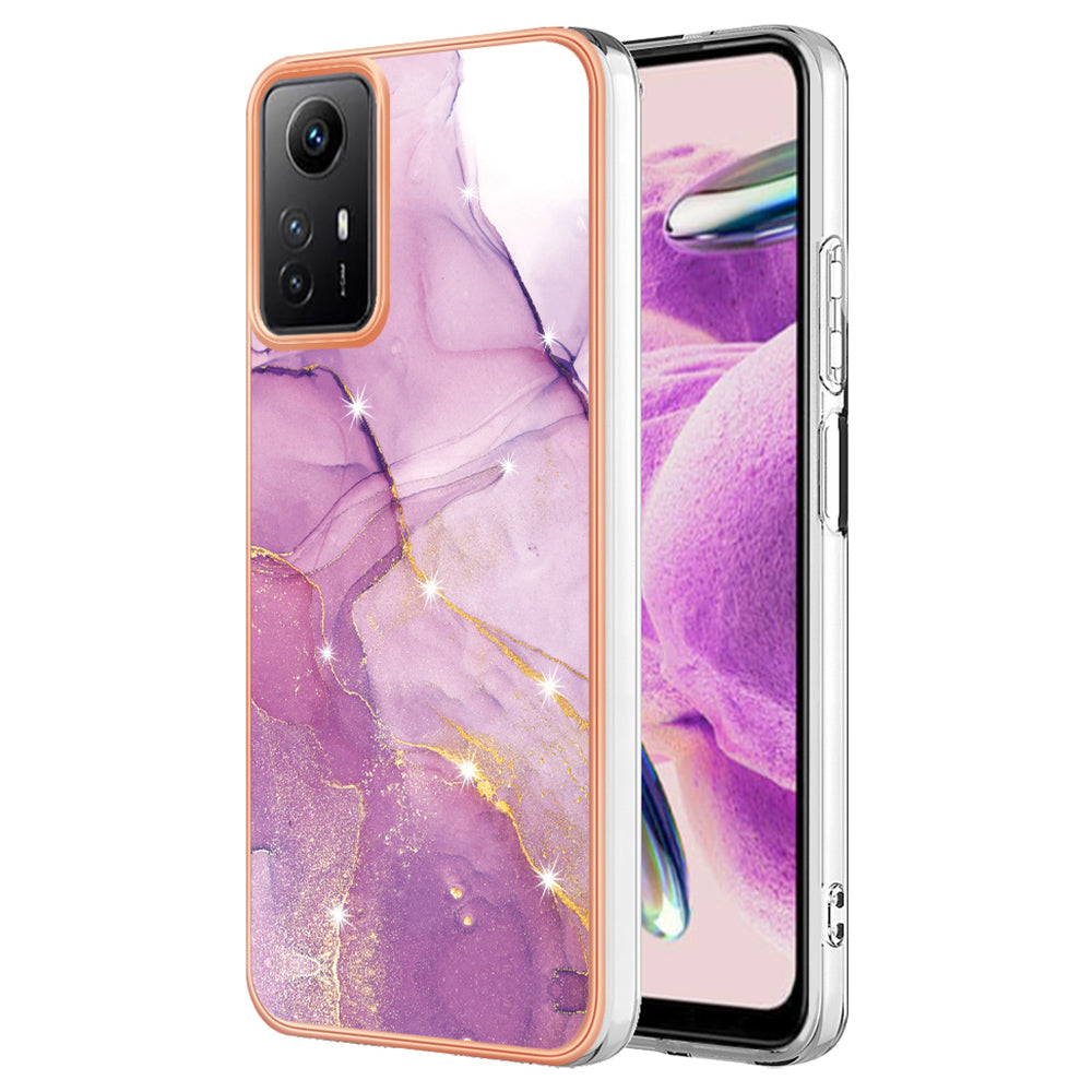 YB IMD Series-2 For Xiaomi Redmi Note 12S 4G Electroplated Marble Pattern IMD Cover TPU Anti-fall Phone Case