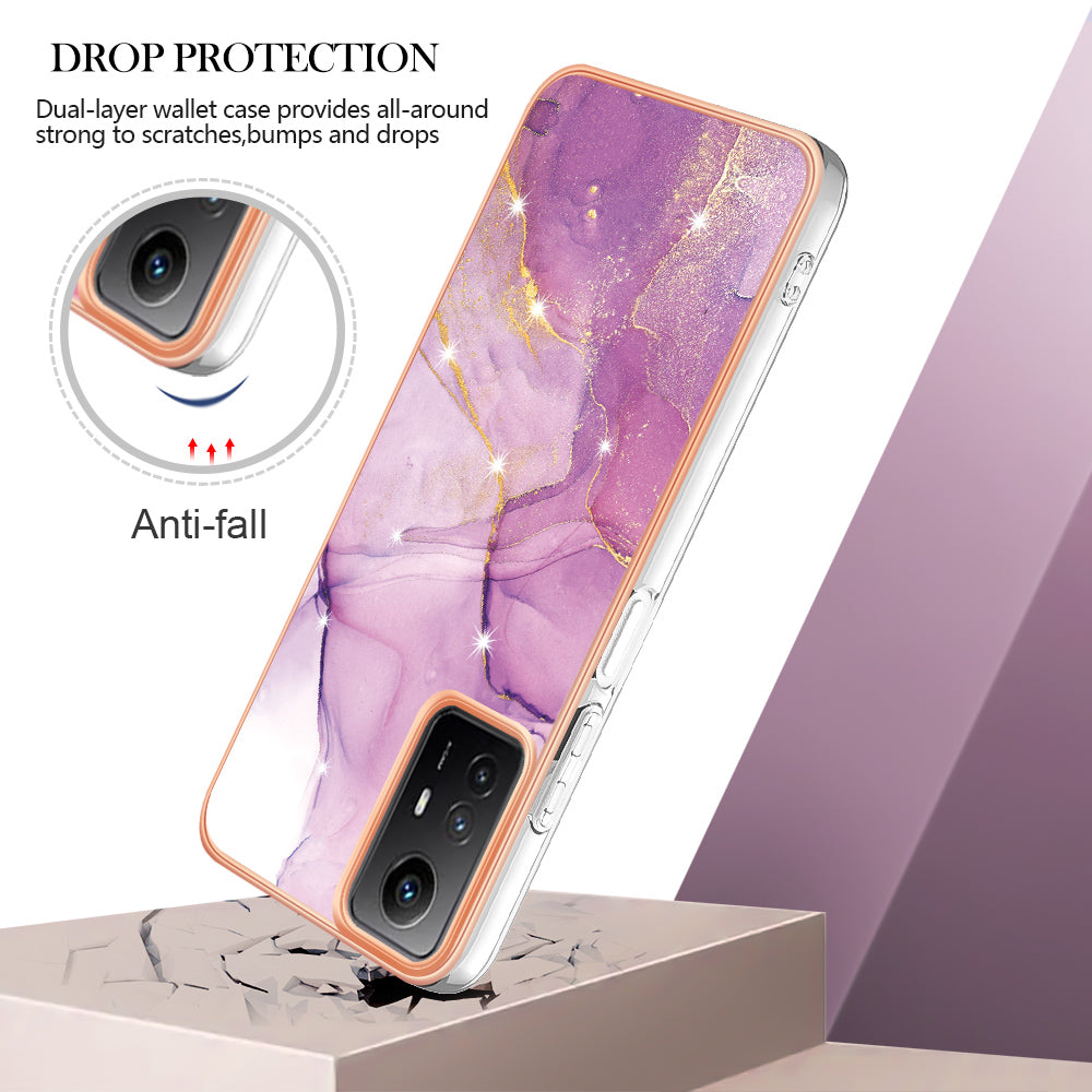 YB IMD Series-2 For Xiaomi Redmi Note 12S 4G Electroplated Marble Pattern IMD Cover TPU Anti-fall Phone Case