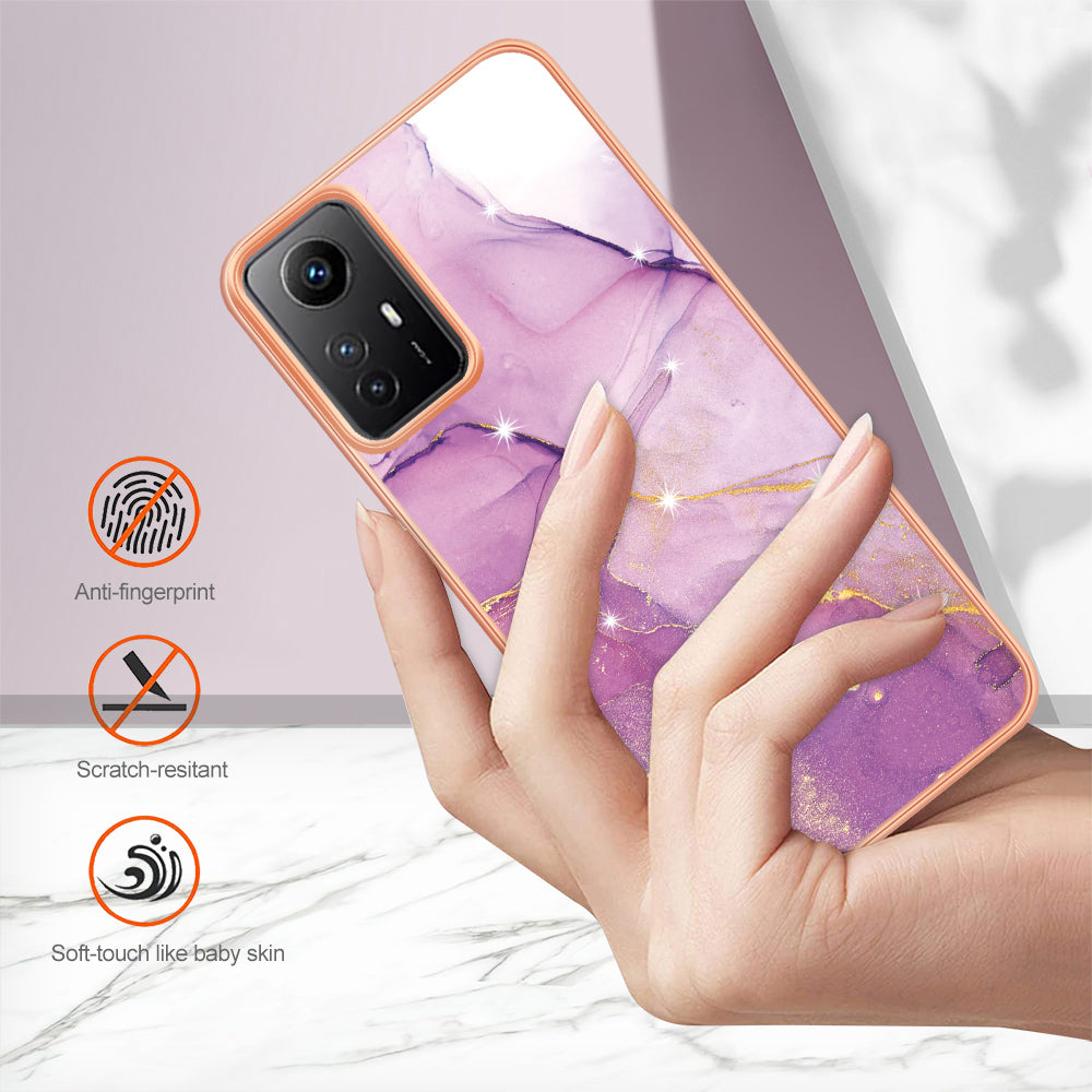 YB IMD Series-2 For Xiaomi Redmi Note 12S 4G Electroplated Marble Pattern IMD Cover TPU Anti-fall Phone Case
