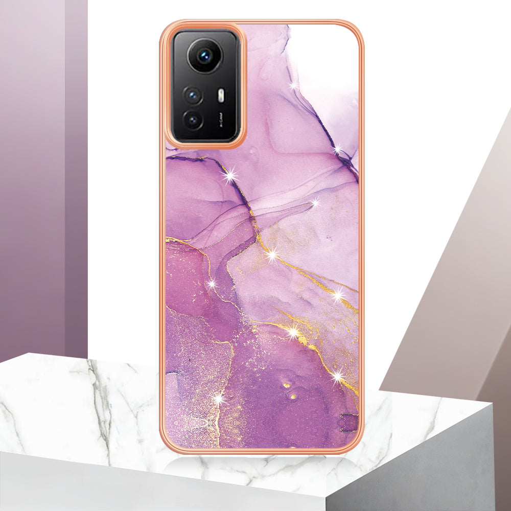 YB IMD Series-2 For Xiaomi Redmi Note 12S 4G Electroplated Marble Pattern IMD Cover TPU Anti-fall Phone Case