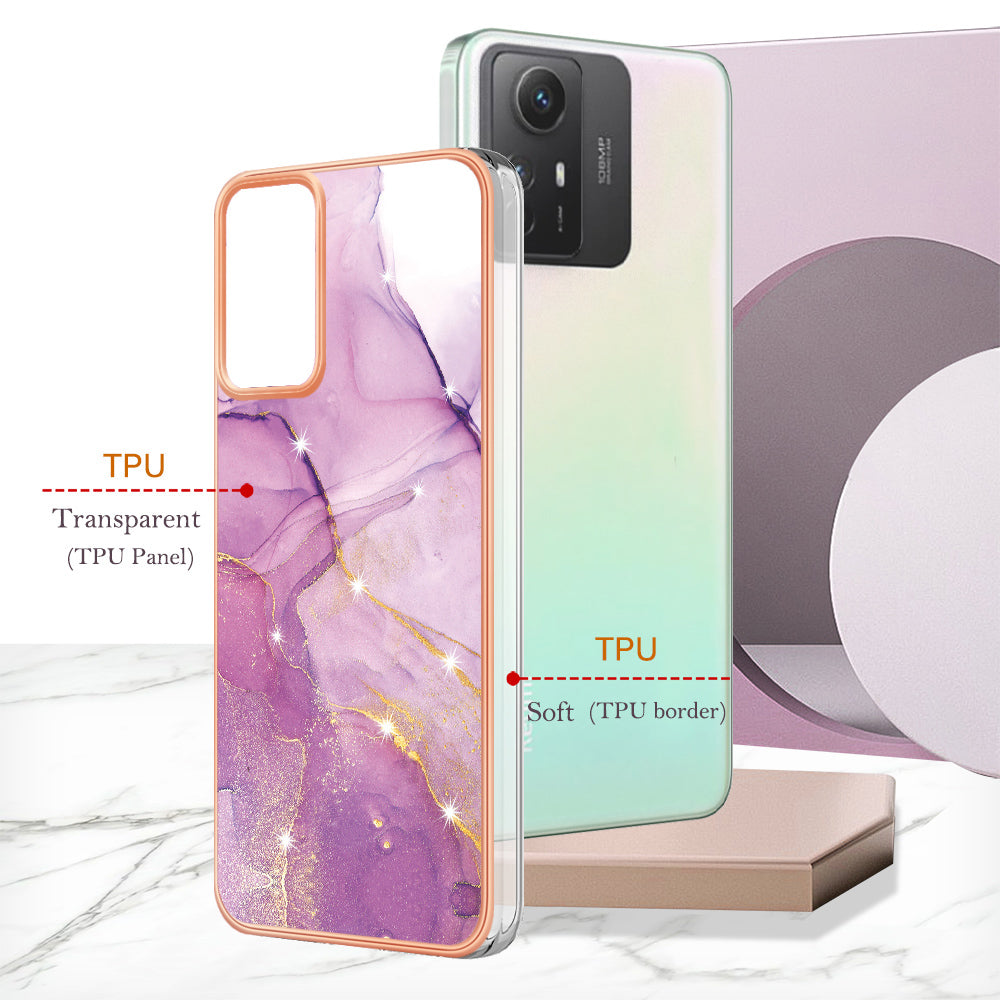 YB IMD Series-2 For Xiaomi Redmi Note 12S 4G Electroplated Marble Pattern IMD Cover TPU Anti-fall Phone Case