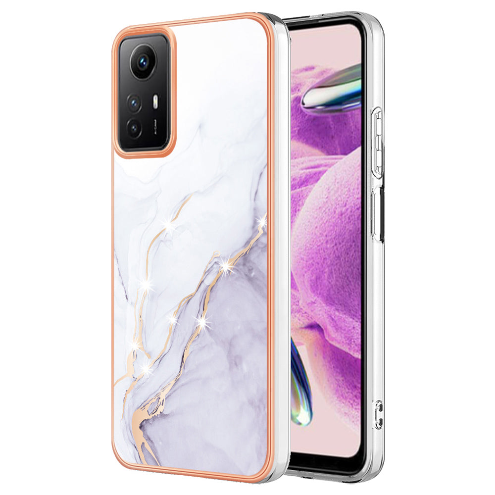 YB IMD Series-2 For Xiaomi Redmi Note 12S 4G Electroplated Marble Pattern IMD Cover TPU Anti-fall Phone Case