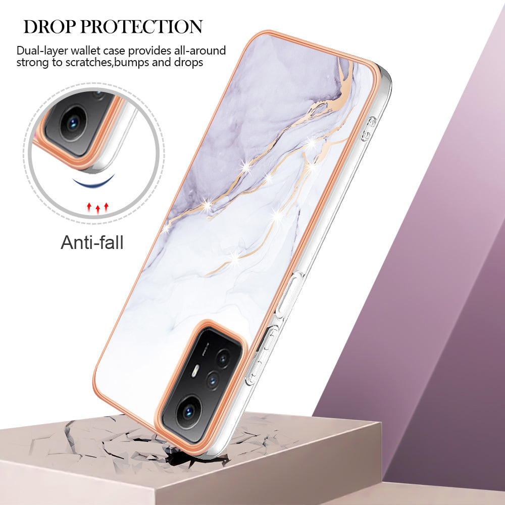 YB IMD Series-2 For Xiaomi Redmi Note 12S 4G Electroplated Marble Pattern IMD Cover TPU Anti-fall Phone Case