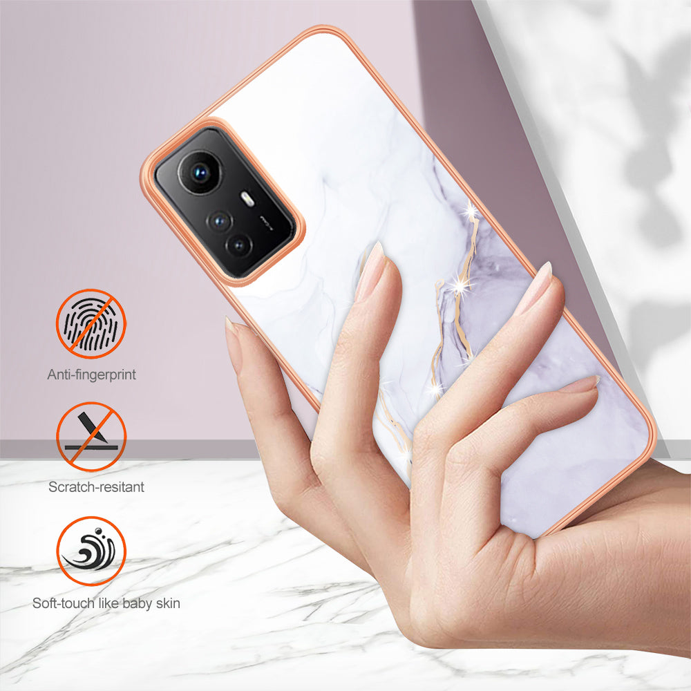 YB IMD Series-2 For Xiaomi Redmi Note 12S 4G Electroplated Marble Pattern IMD Cover TPU Anti-fall Phone Case