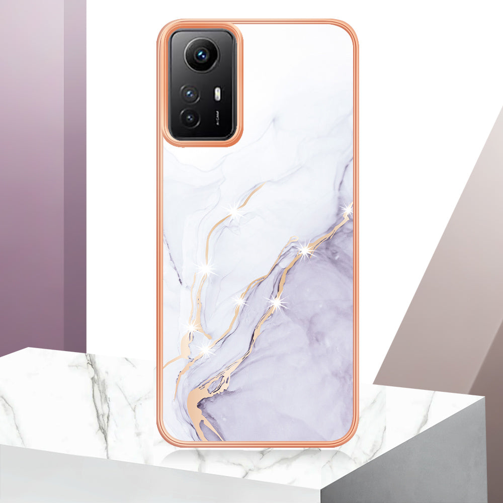 YB IMD Series-2 For Xiaomi Redmi Note 12S 4G Electroplated Marble Pattern IMD Cover TPU Anti-fall Phone Case