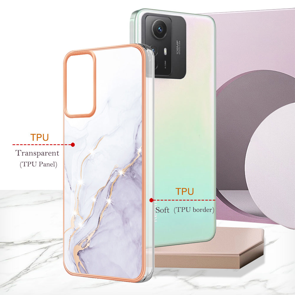 YB IMD Series-2 For Xiaomi Redmi Note 12S 4G Electroplated Marble Pattern IMD Cover TPU Anti-fall Phone Case