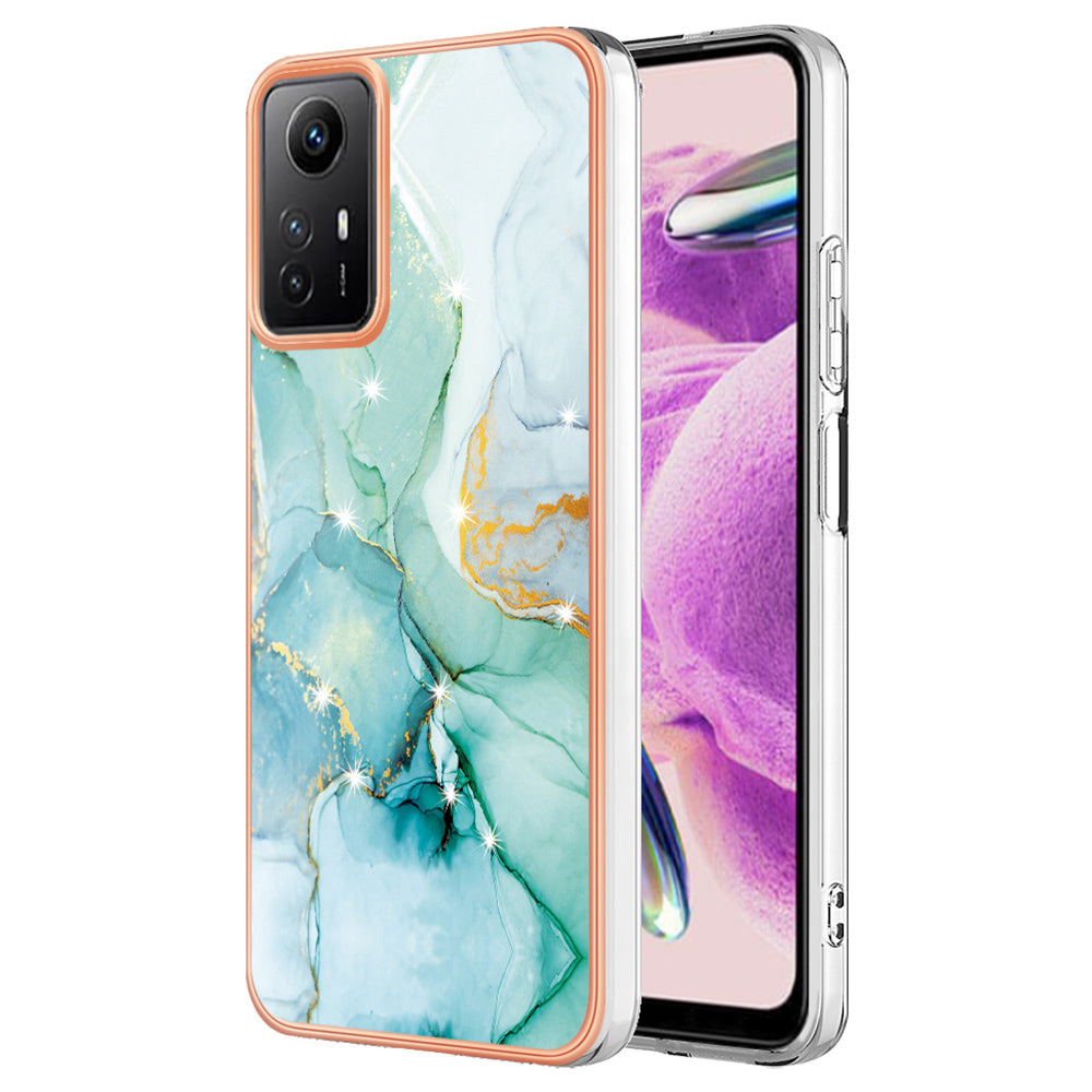 YB IMD Series-2 For Xiaomi Redmi Note 12S 4G Electroplated Marble Pattern IMD Cover TPU Anti-fall Phone Case