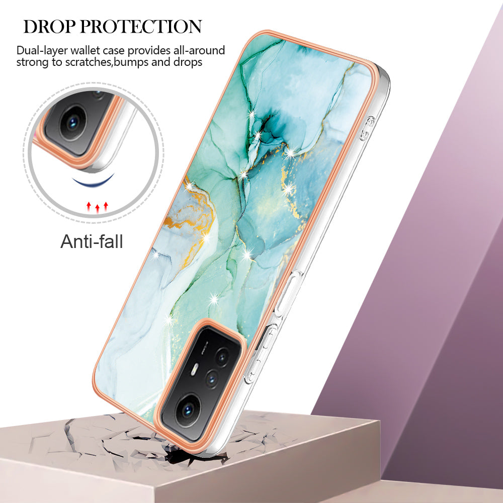 YB IMD Series-2 For Xiaomi Redmi Note 12S 4G Electroplated Marble Pattern IMD Cover TPU Anti-fall Phone Case