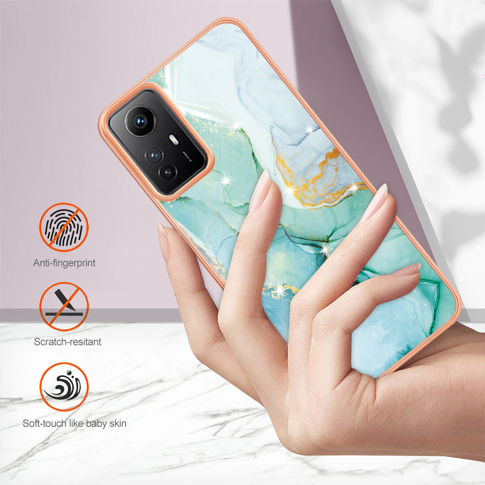 YB IMD Series-2 For Xiaomi Redmi Note 12S 4G Electroplated Marble Pattern IMD Cover TPU Anti-fall Phone Case