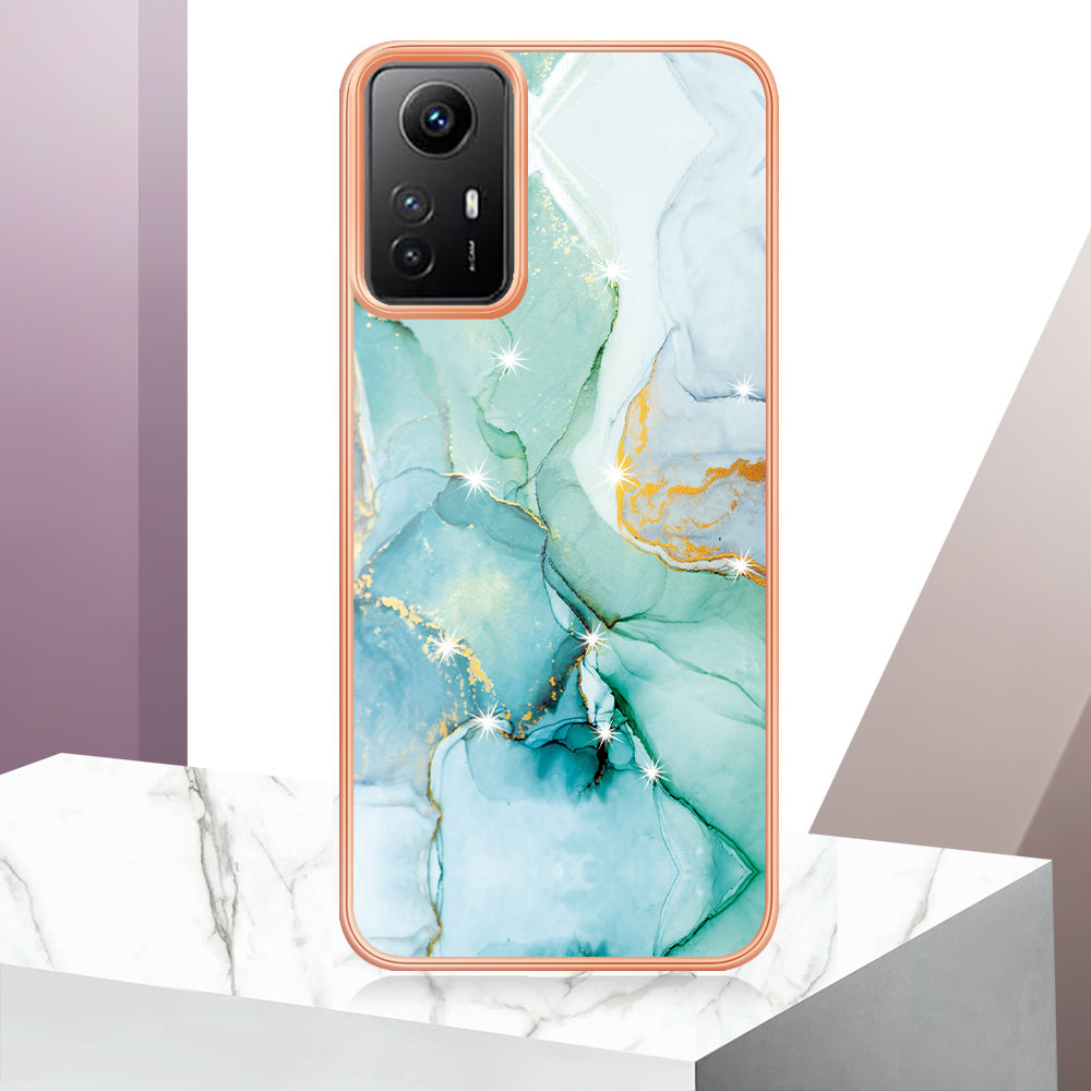 YB IMD Series-2 For Xiaomi Redmi Note 12S 4G Electroplated Marble Pattern IMD Cover TPU Anti-fall Phone Case