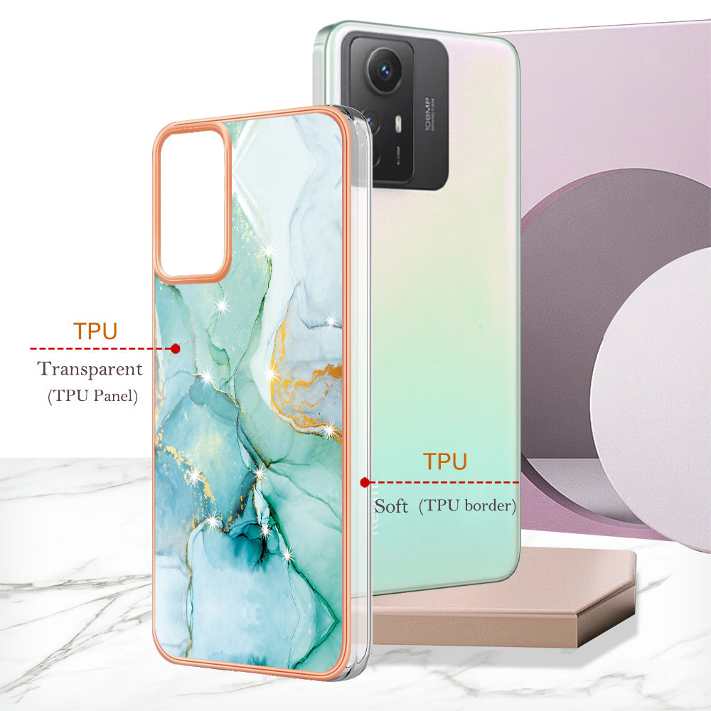 YB IMD Series-2 For Xiaomi Redmi Note 12S 4G Electroplated Marble Pattern IMD Cover TPU Anti-fall Phone Case