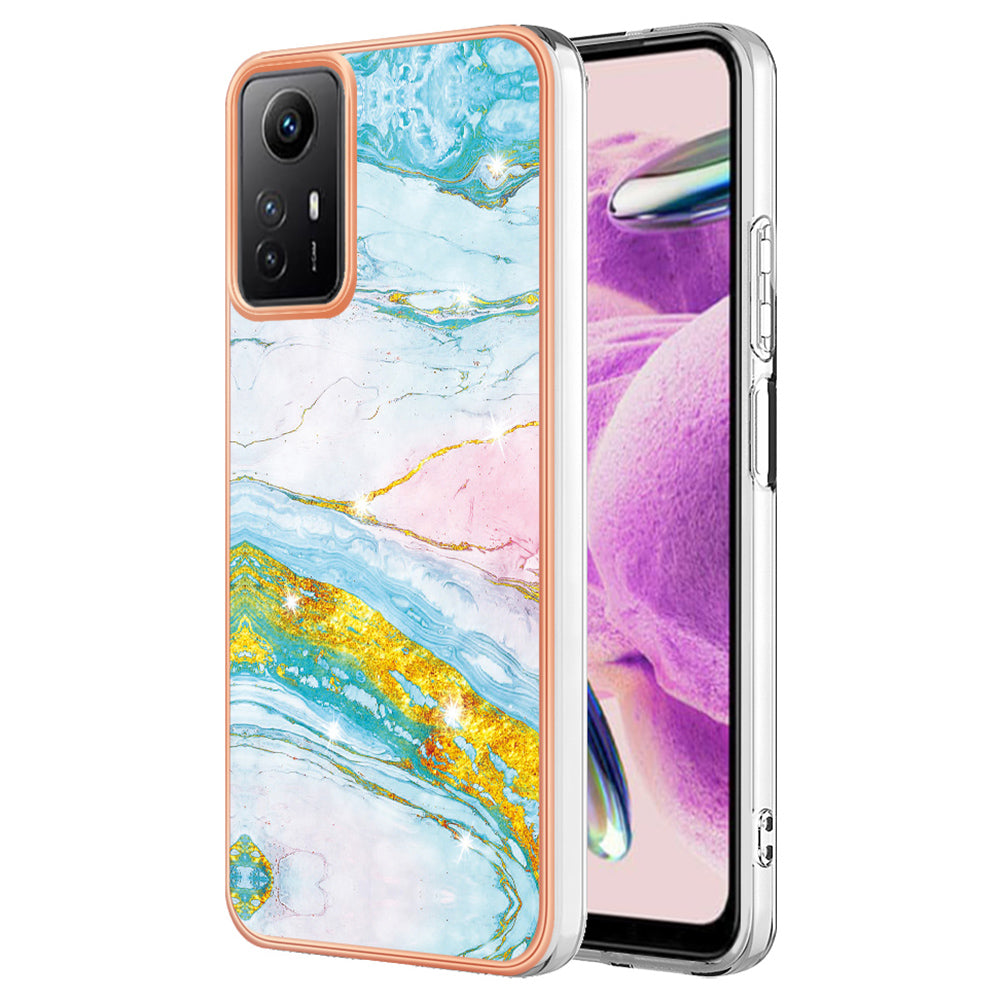 YB IMD Series-2 For Xiaomi Redmi Note 12S 4G Electroplated Marble Pattern IMD Cover TPU Anti-fall Phone Case