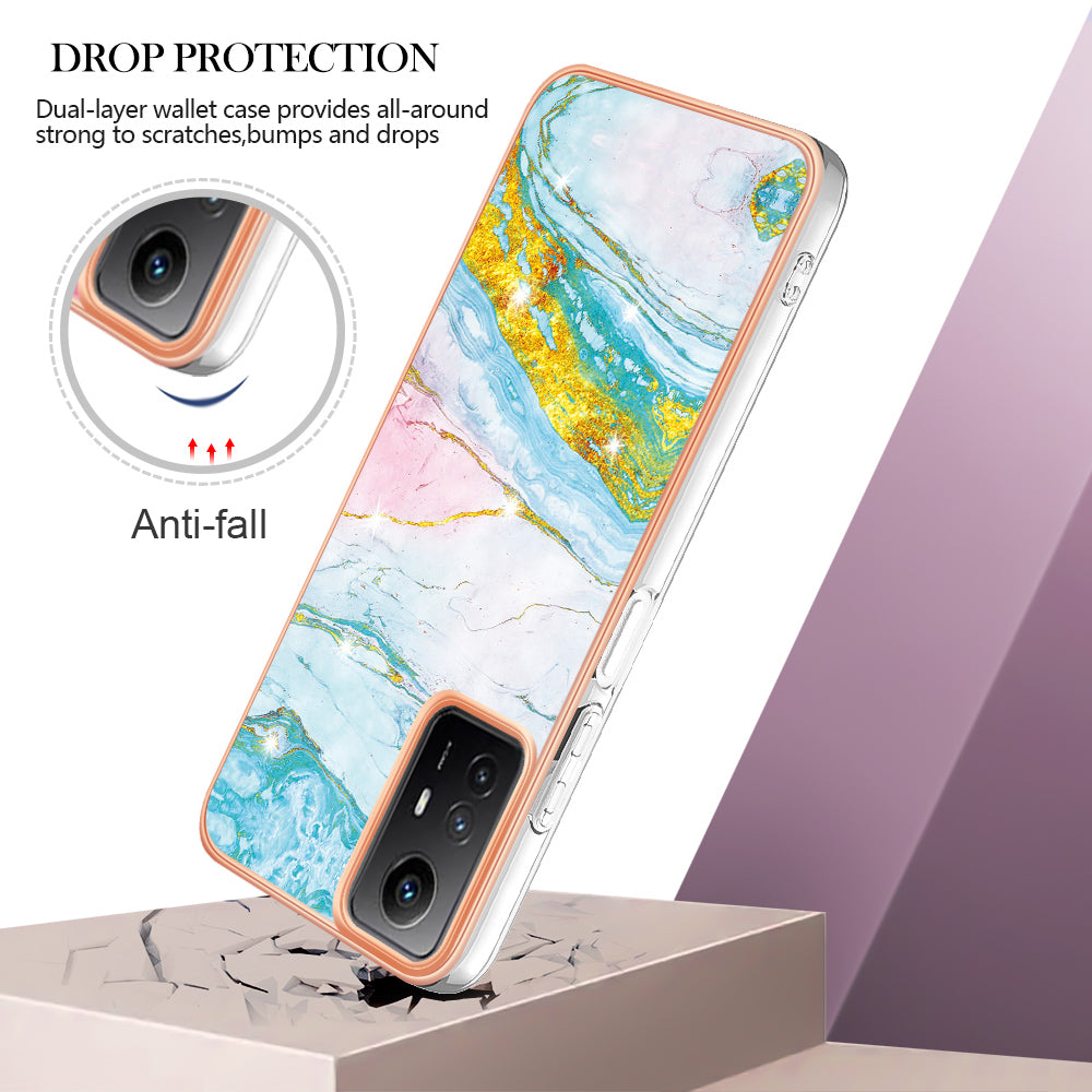 YB IMD Series-2 For Xiaomi Redmi Note 12S 4G Electroplated Marble Pattern IMD Cover TPU Anti-fall Phone Case