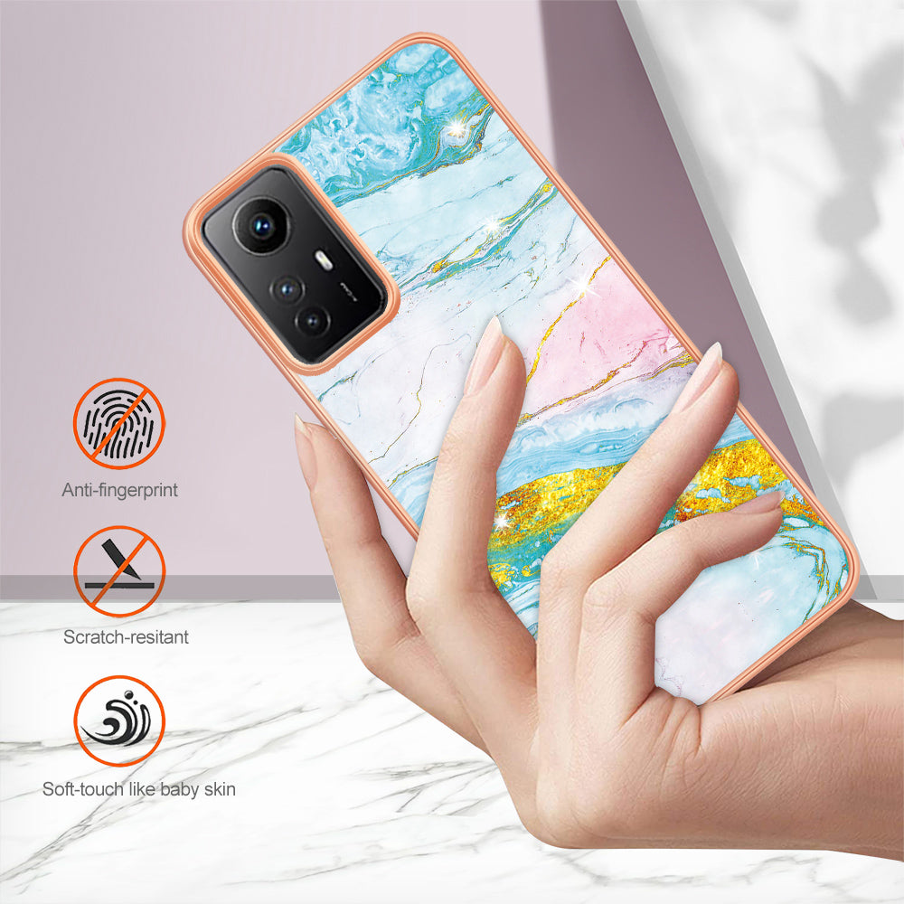 YB IMD Series-2 For Xiaomi Redmi Note 12S 4G Electroplated Marble Pattern IMD Cover TPU Anti-fall Phone Case