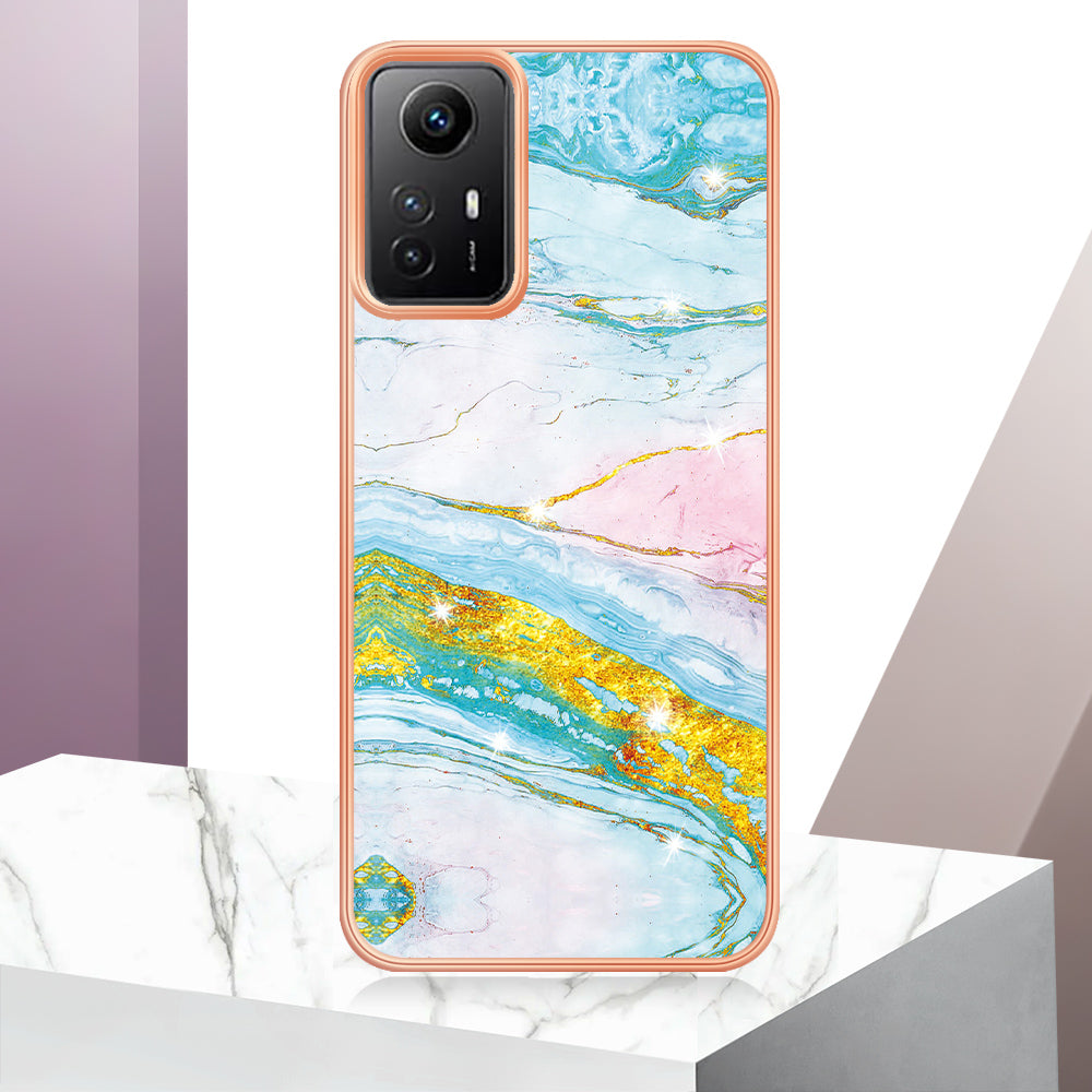YB IMD Series-2 For Xiaomi Redmi Note 12S 4G Electroplated Marble Pattern IMD Cover TPU Anti-fall Phone Case