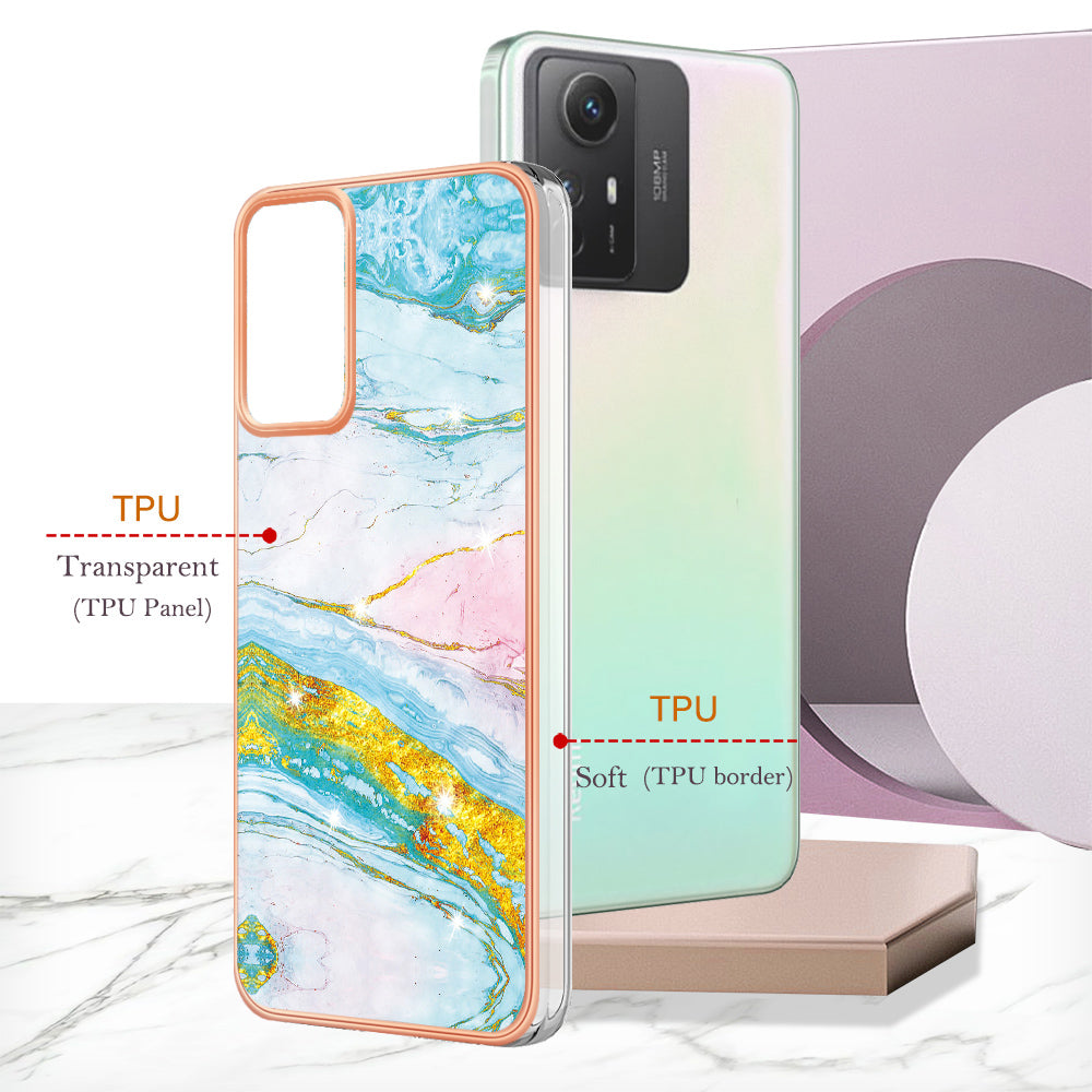 YB IMD Series-2 For Xiaomi Redmi Note 12S 4G Electroplated Marble Pattern IMD Cover TPU Anti-fall Phone Case