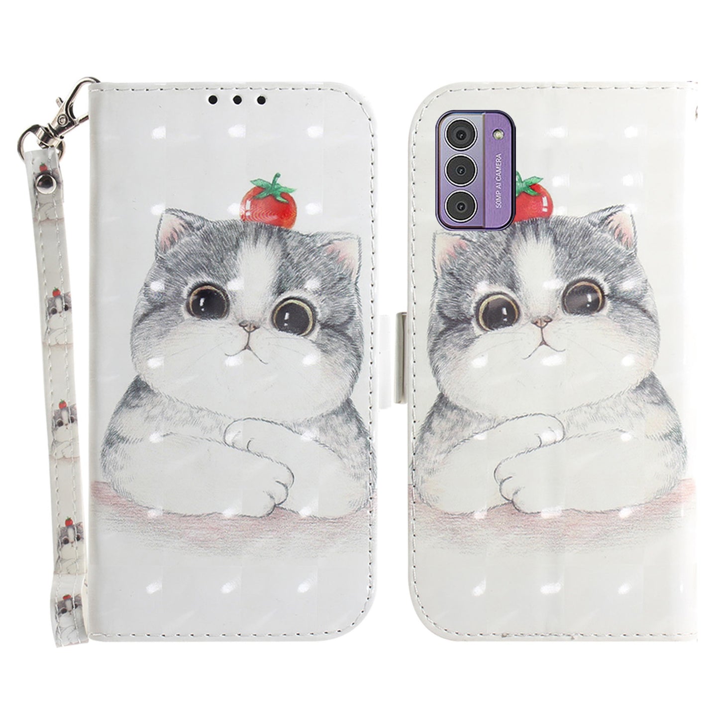 For Nokia G42 3D Pattern Printed PU Leather Phone Case Stand Flip Wallet Cover with Strap