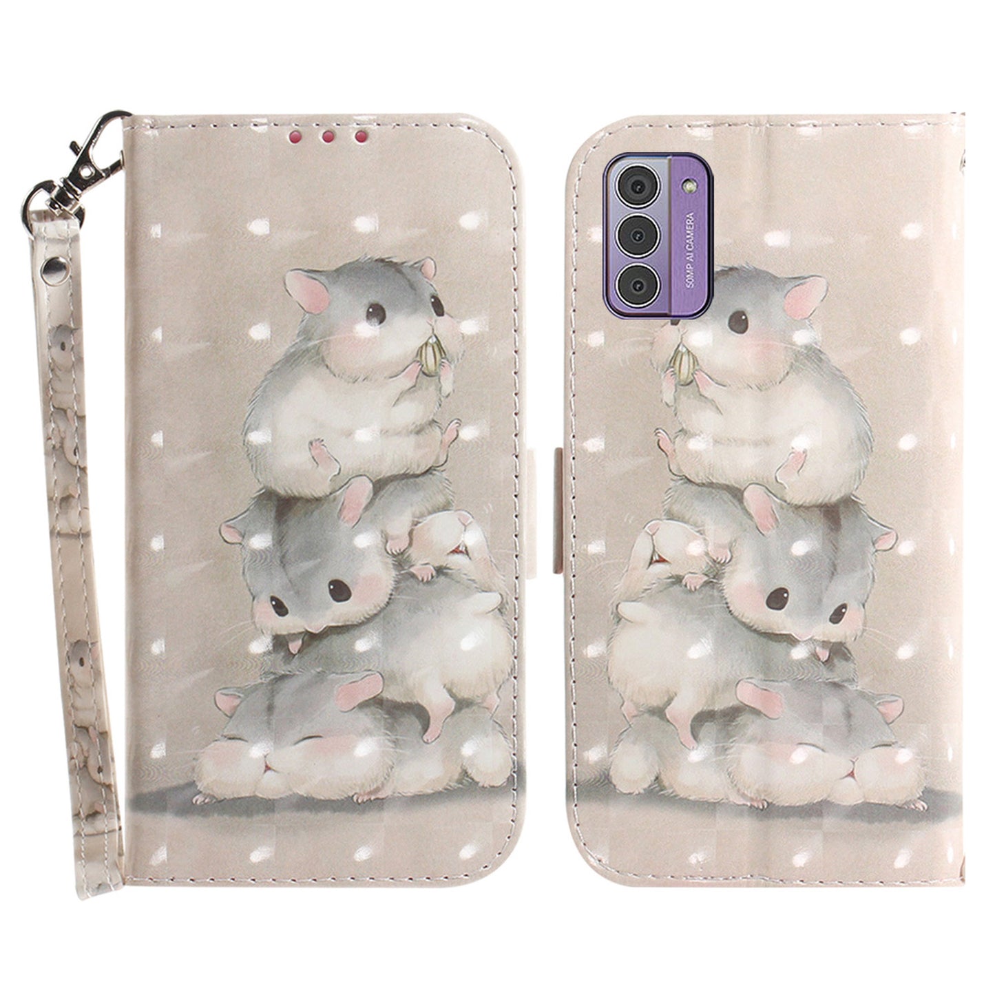 For Nokia G42 3D Pattern Printed PU Leather Phone Case Stand Flip Wallet Cover with Strap