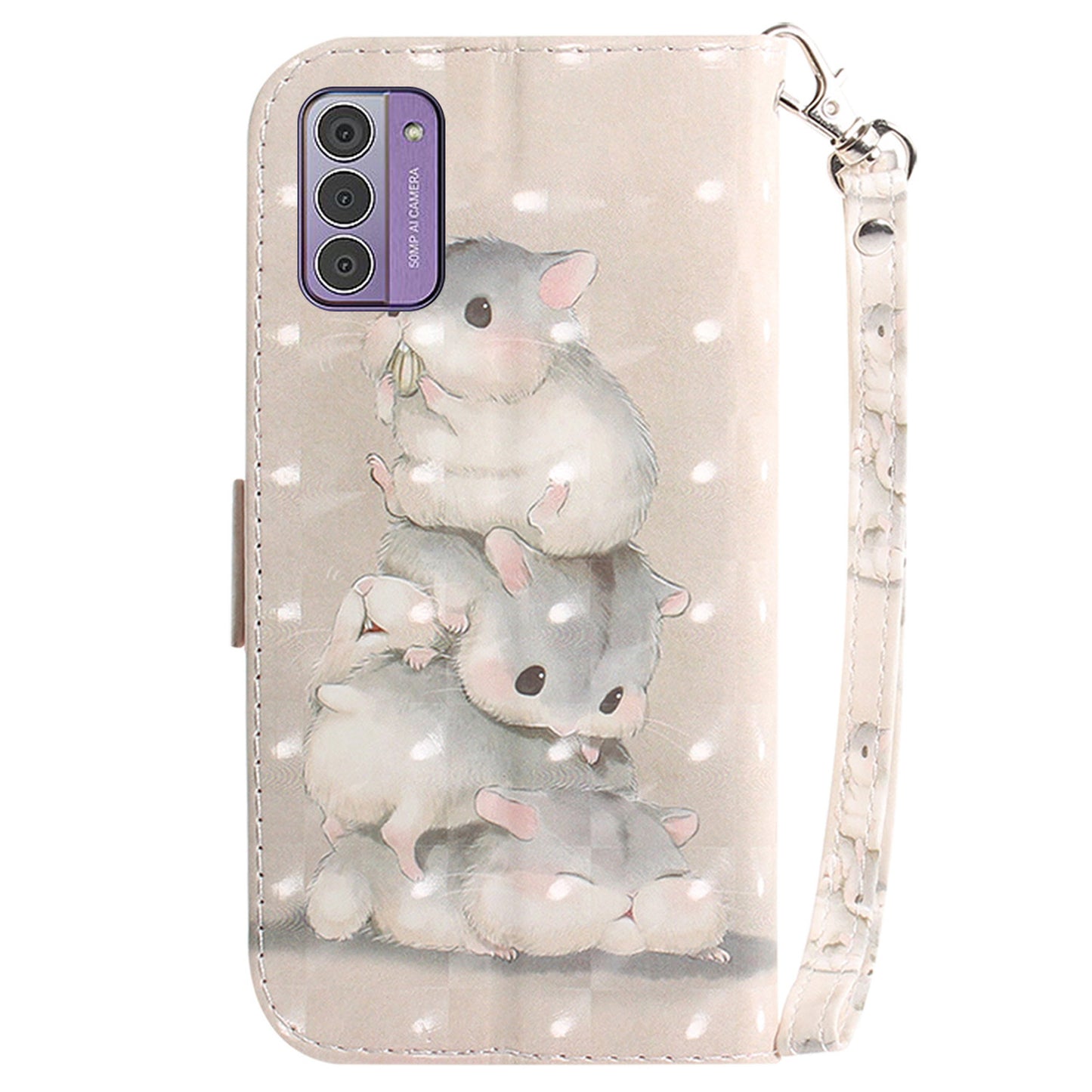 For Nokia G42 3D Pattern Printed PU Leather Phone Case Stand Flip Wallet Cover with Strap