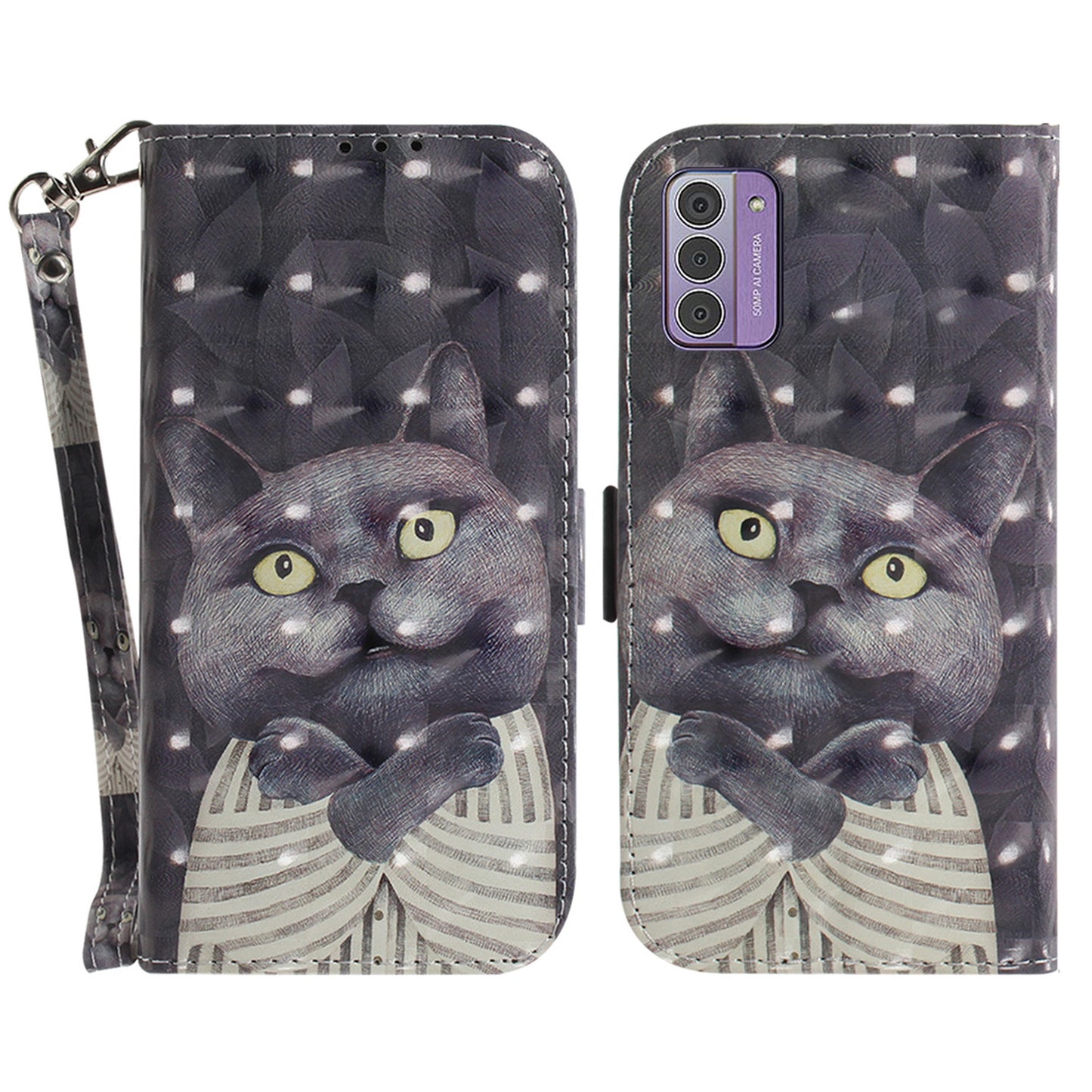 For Nokia G42 3D Pattern Printed PU Leather Phone Case Stand Flip Wallet Cover with Strap