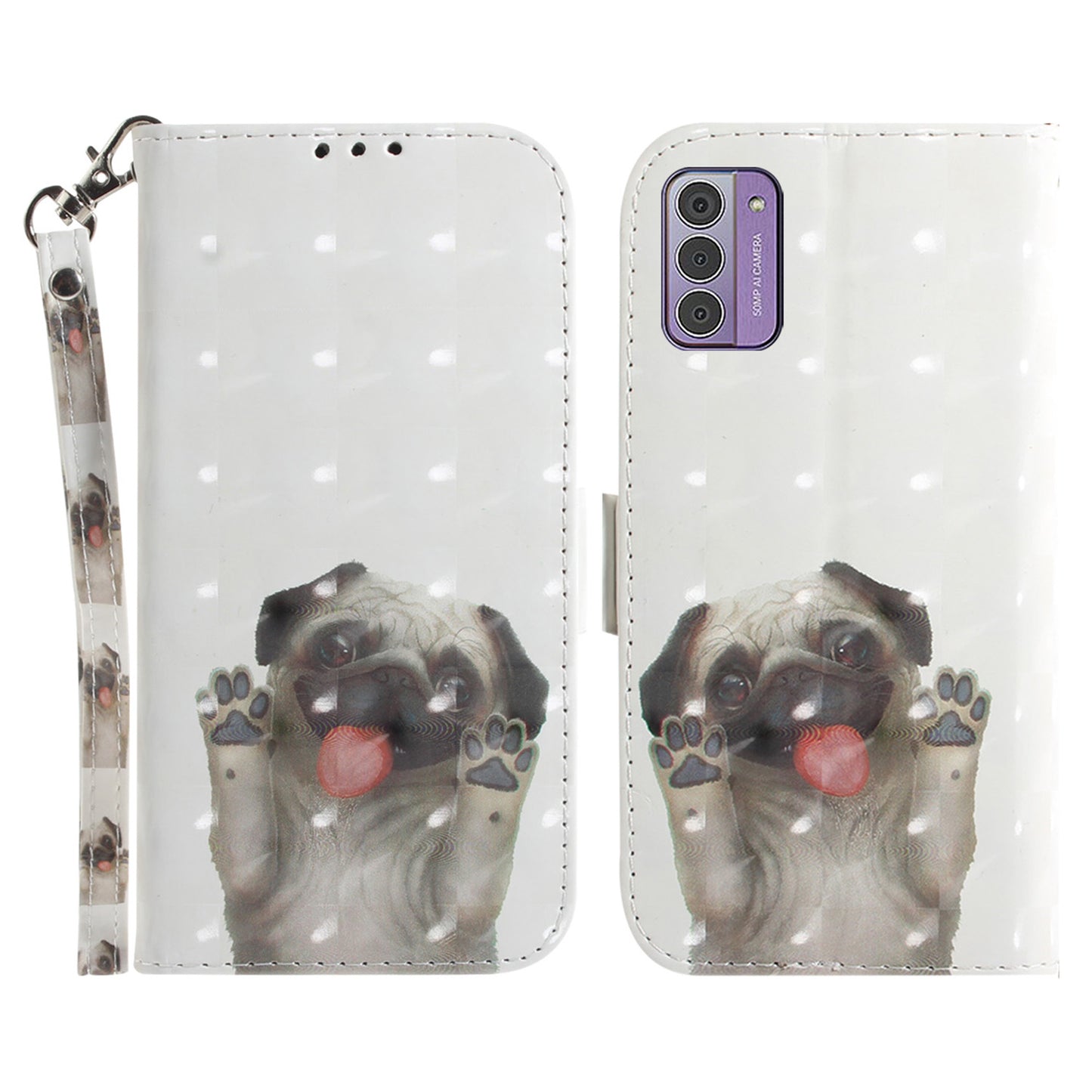 For Nokia G42 3D Pattern Printed PU Leather Phone Case Stand Flip Wallet Cover with Strap