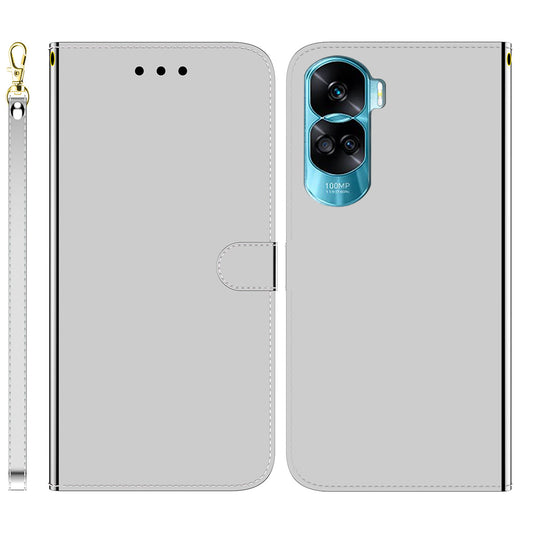 For Honor 90 Lite 5G / X50i 5G Mirror-Like Surface PU Leather Cover Anti-drop Wallet Stand Phone Case