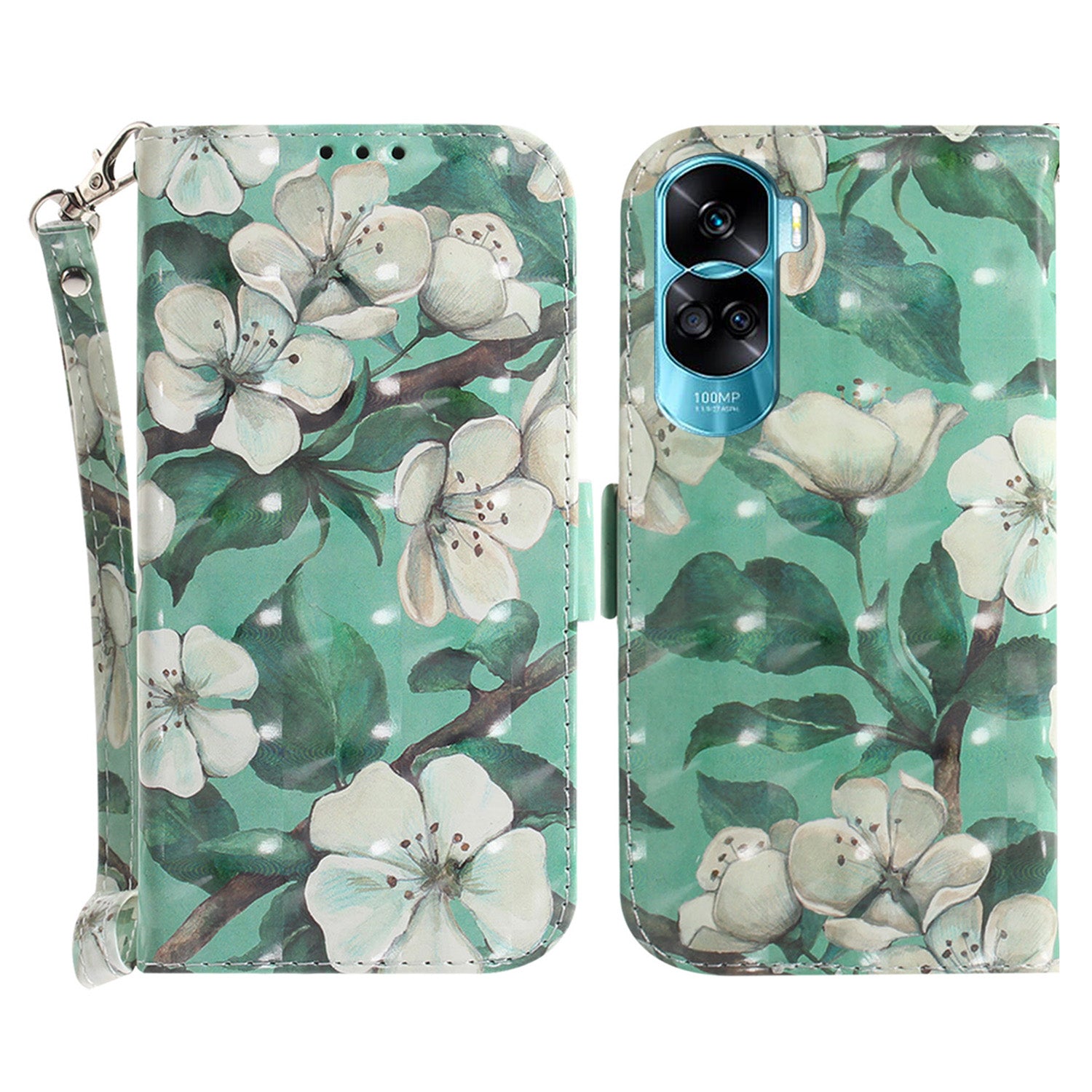 Flip Folio PU Leather Phone Case for Honor 90 Lite 5G / X50i 5G , 3D Pattern Printing Wallet Stand Cover with Strap