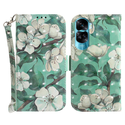 Flip Folio PU Leather Phone Case for Honor 90 Lite 5G / X50i 5G , 3D Pattern Printing Wallet Stand Cover with Strap