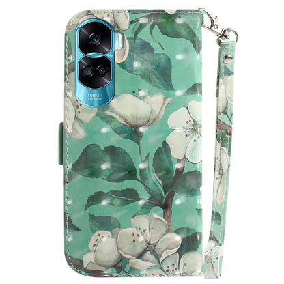 Flip Folio PU Leather Phone Case for Honor 90 Lite 5G / X50i 5G , 3D Pattern Printing Wallet Stand Cover with Strap