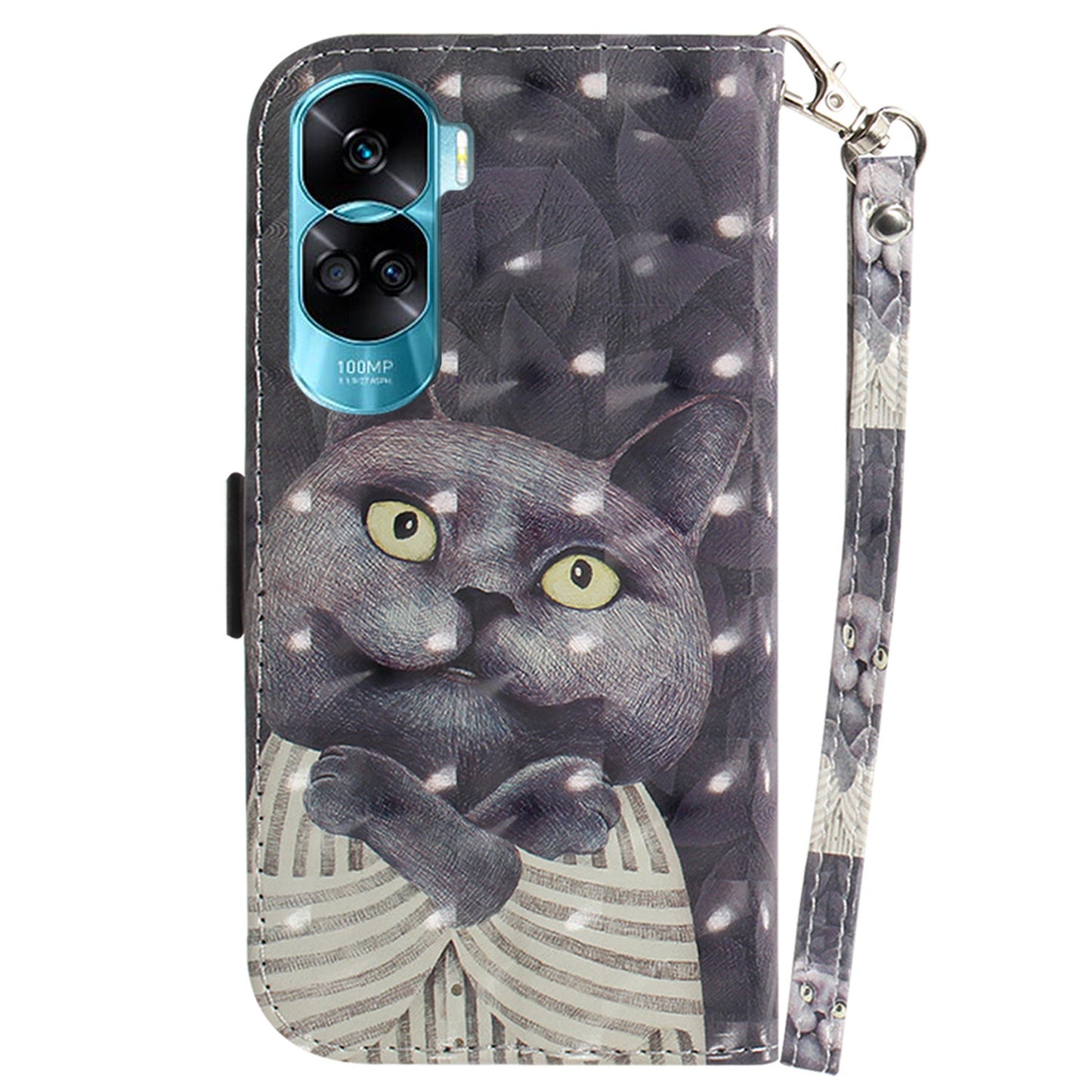 Flip Folio PU Leather Phone Case for Honor 90 Lite 5G / X50i 5G , 3D Pattern Printing Wallet Stand Cover with Strap