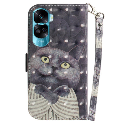 Flip Folio PU Leather Phone Case for Honor 90 Lite 5G / X50i 5G , 3D Pattern Printing Wallet Stand Cover with Strap