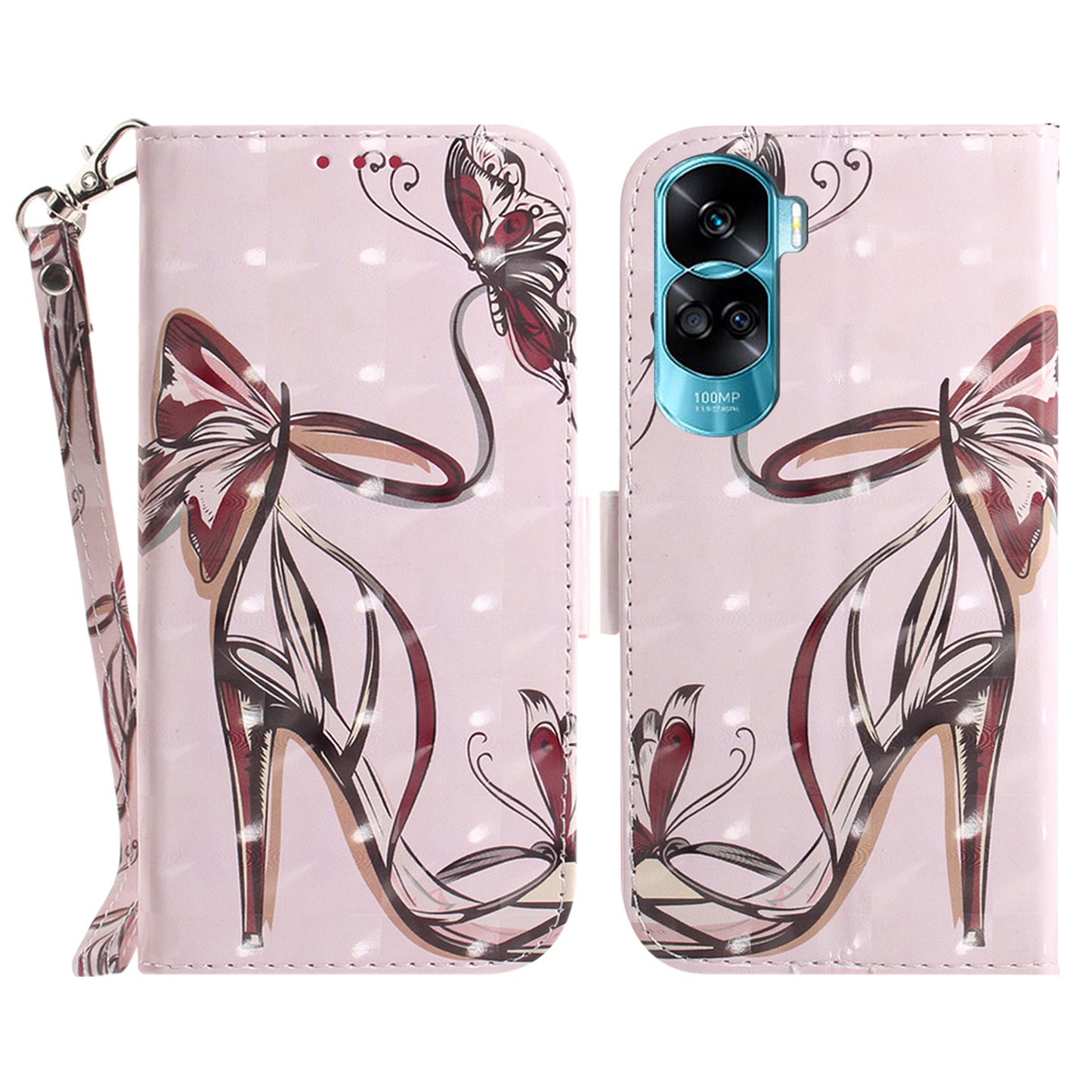 Flip Folio PU Leather Phone Case for Honor 90 Lite 5G / X50i 5G , 3D Pattern Printing Wallet Stand Cover with Strap