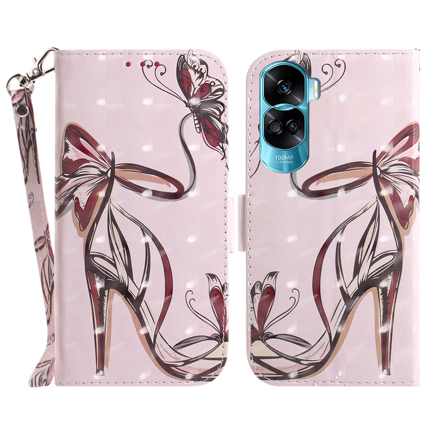 Flip Folio PU Leather Phone Case for Honor 90 Lite 5G / X50i 5G , 3D Pattern Printing Wallet Stand Cover with Strap