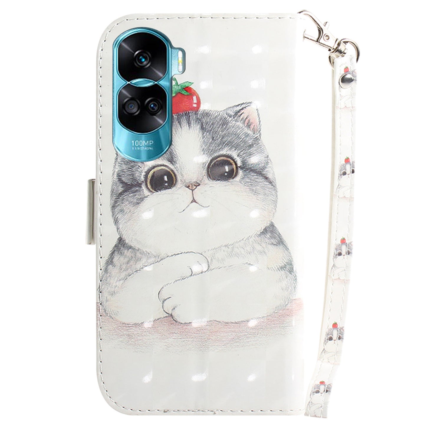 Flip Folio PU Leather Phone Case for Honor 90 Lite 5G / X50i 5G , 3D Pattern Printing Wallet Stand Cover with Strap