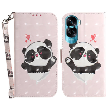 Flip Folio PU Leather Phone Case for Honor 90 Lite 5G / X50i 5G , 3D Pattern Printing Wallet Stand Cover with Strap