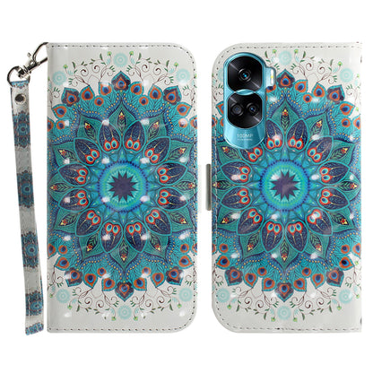 Flip Folio PU Leather Phone Case for Honor 90 Lite 5G / X50i 5G , 3D Pattern Printing Wallet Stand Cover with Strap