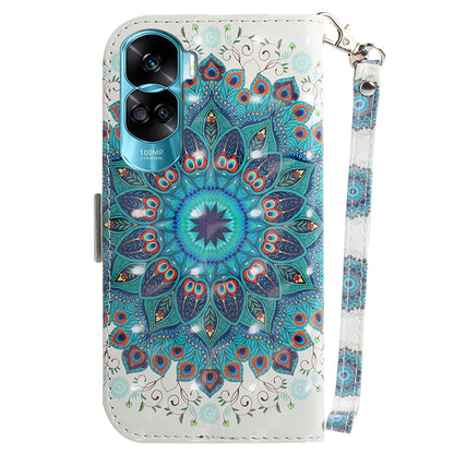 Flip Folio PU Leather Phone Case for Honor 90 Lite 5G / X50i 5G , 3D Pattern Printing Wallet Stand Cover with Strap