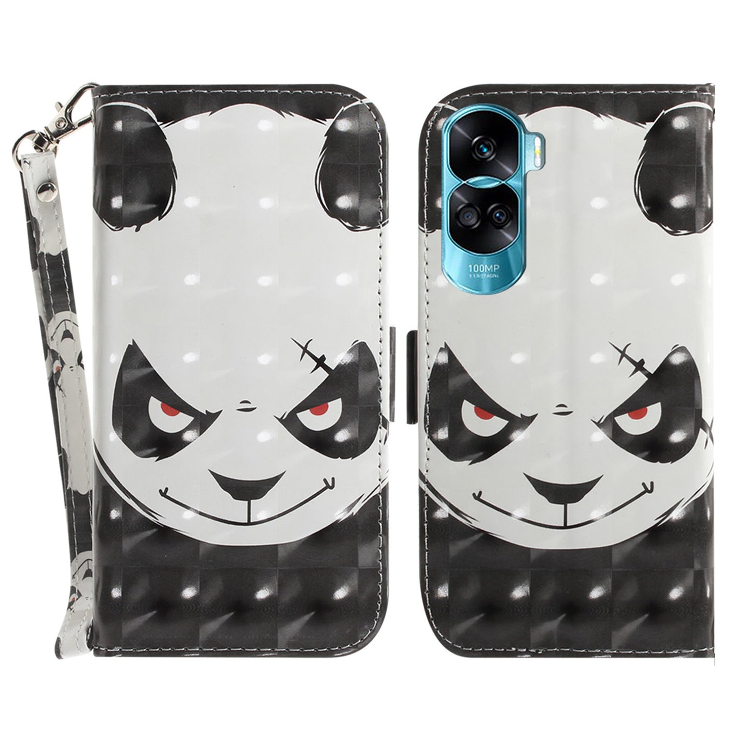 Flip Folio PU Leather Phone Case for Honor 90 Lite 5G / X50i 5G , 3D Pattern Printing Wallet Stand Cover with Strap