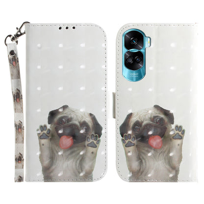 Flip Folio PU Leather Phone Case for Honor 90 Lite 5G / X50i 5G , 3D Pattern Printing Wallet Stand Cover with Strap
