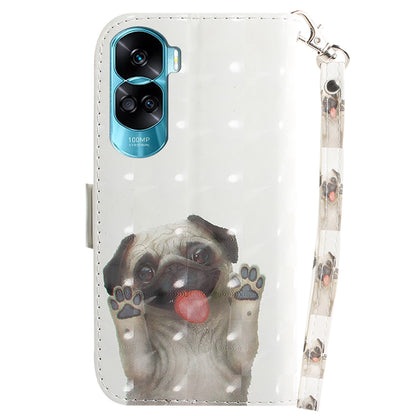 Flip Folio PU Leather Phone Case for Honor 90 Lite 5G / X50i 5G , 3D Pattern Printing Wallet Stand Cover with Strap