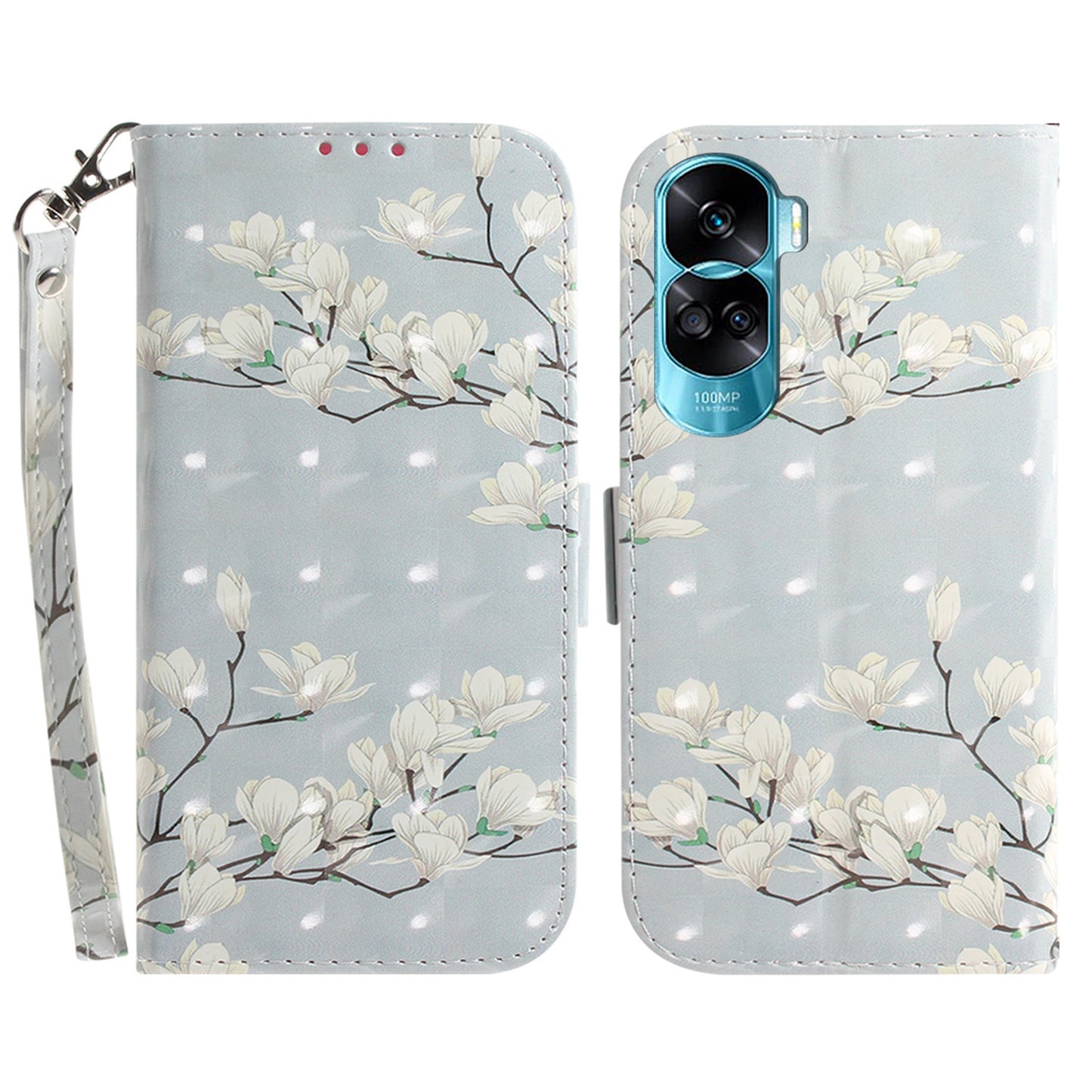 Flip Folio PU Leather Phone Case for Honor 90 Lite 5G / X50i 5G , 3D Pattern Printing Wallet Stand Cover with Strap