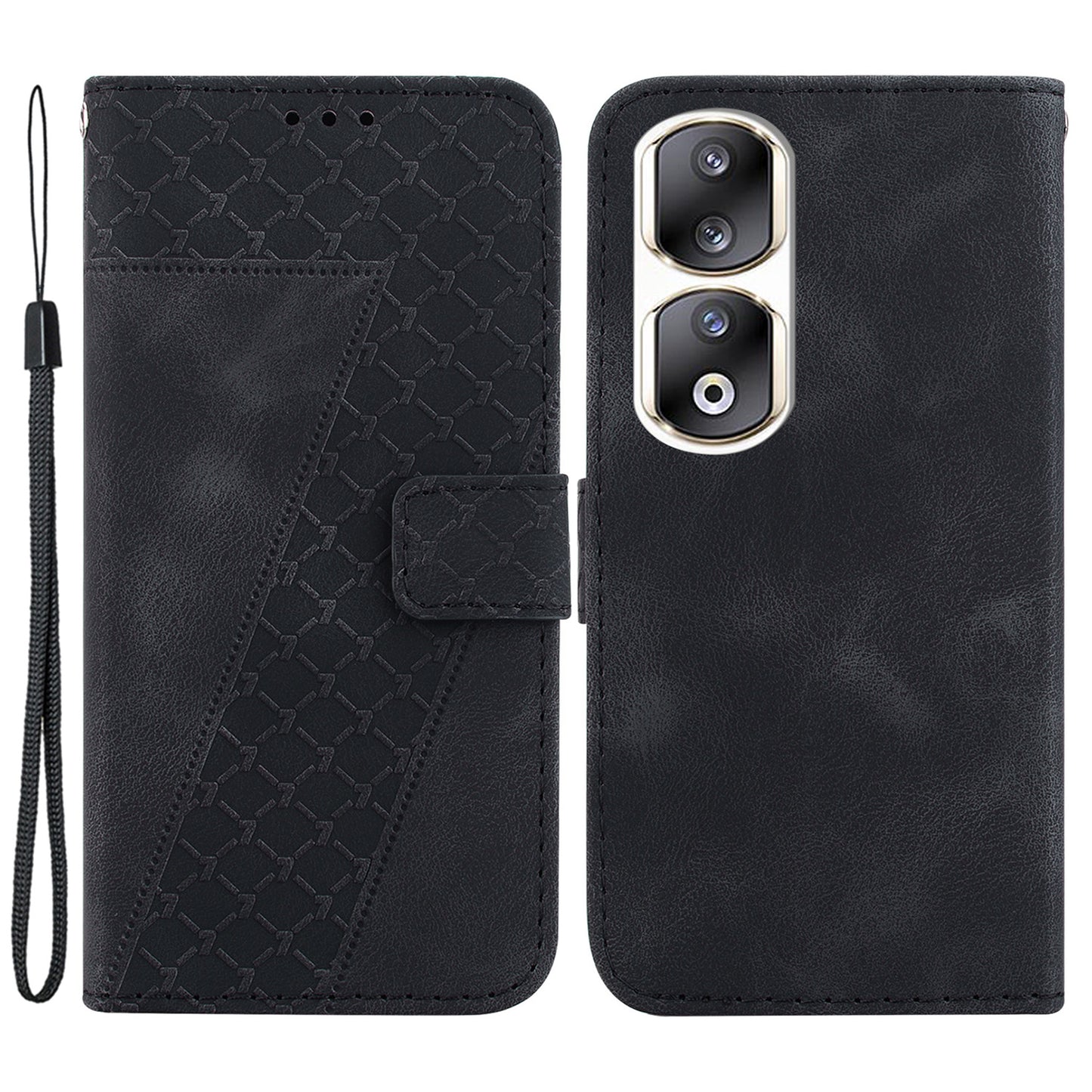 For Honor 90 Pro PU Leather Stand Cover 7-Shape Imprinted Flip Wallet Phone Case